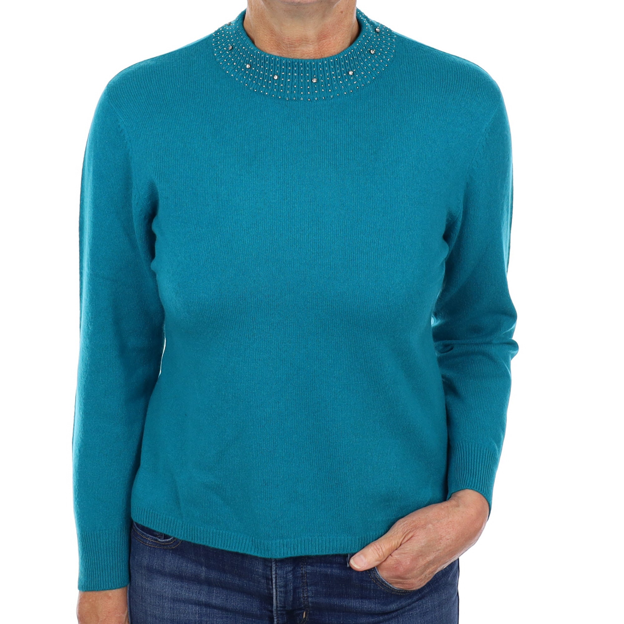 Deep Turquoise Cashmere Diamanté Turtle Neck Jumper Medium