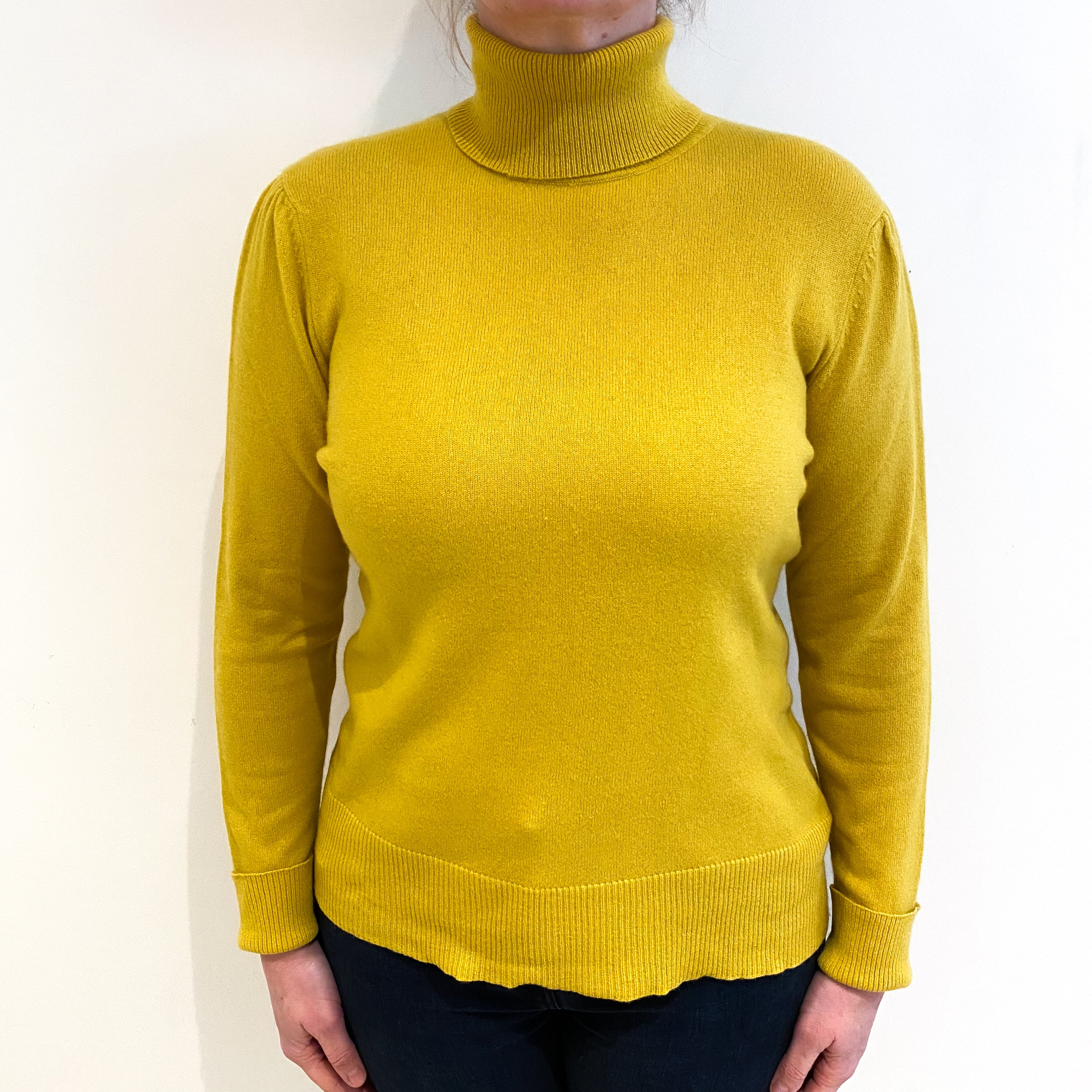Sunflower Yellow Cashmere Polo Neck Jumper Large