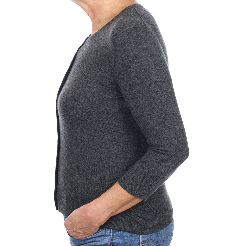 Charcoal Grey Cashmere Crew Neck Cardigan Medium