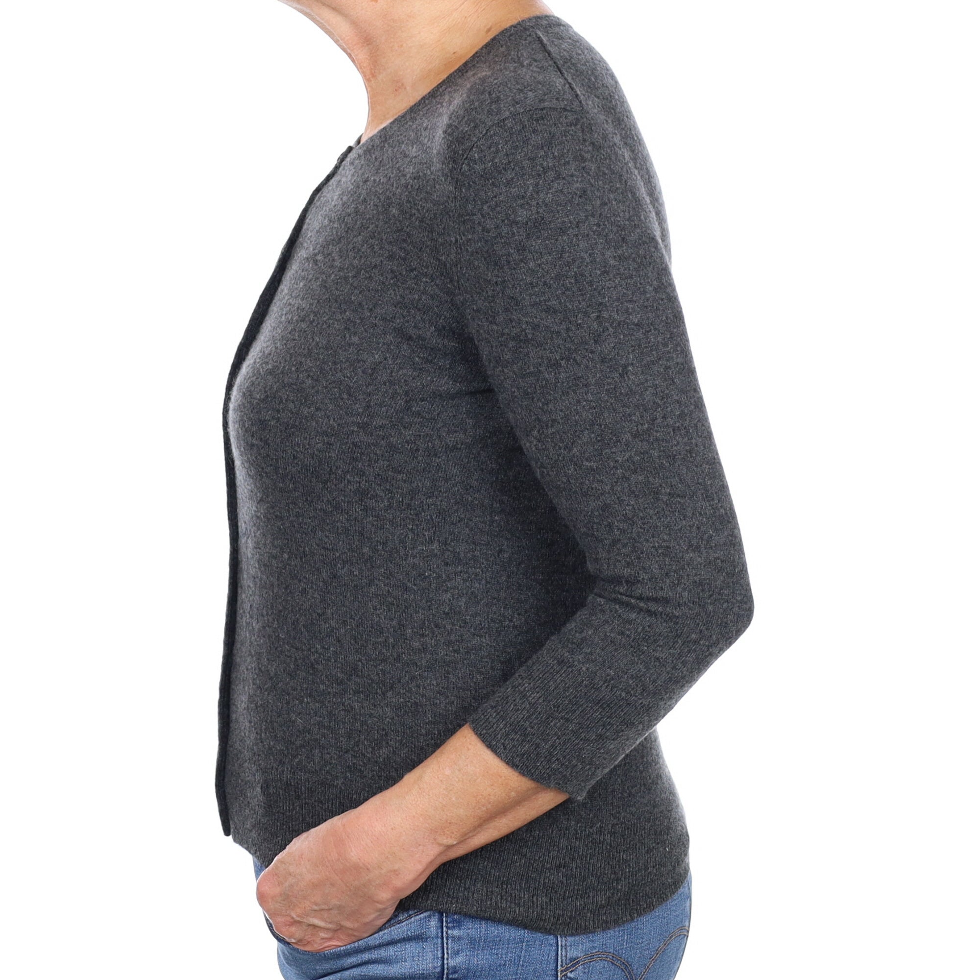 Charcoal Grey Cashmere Crew Neck Cardigan Medium