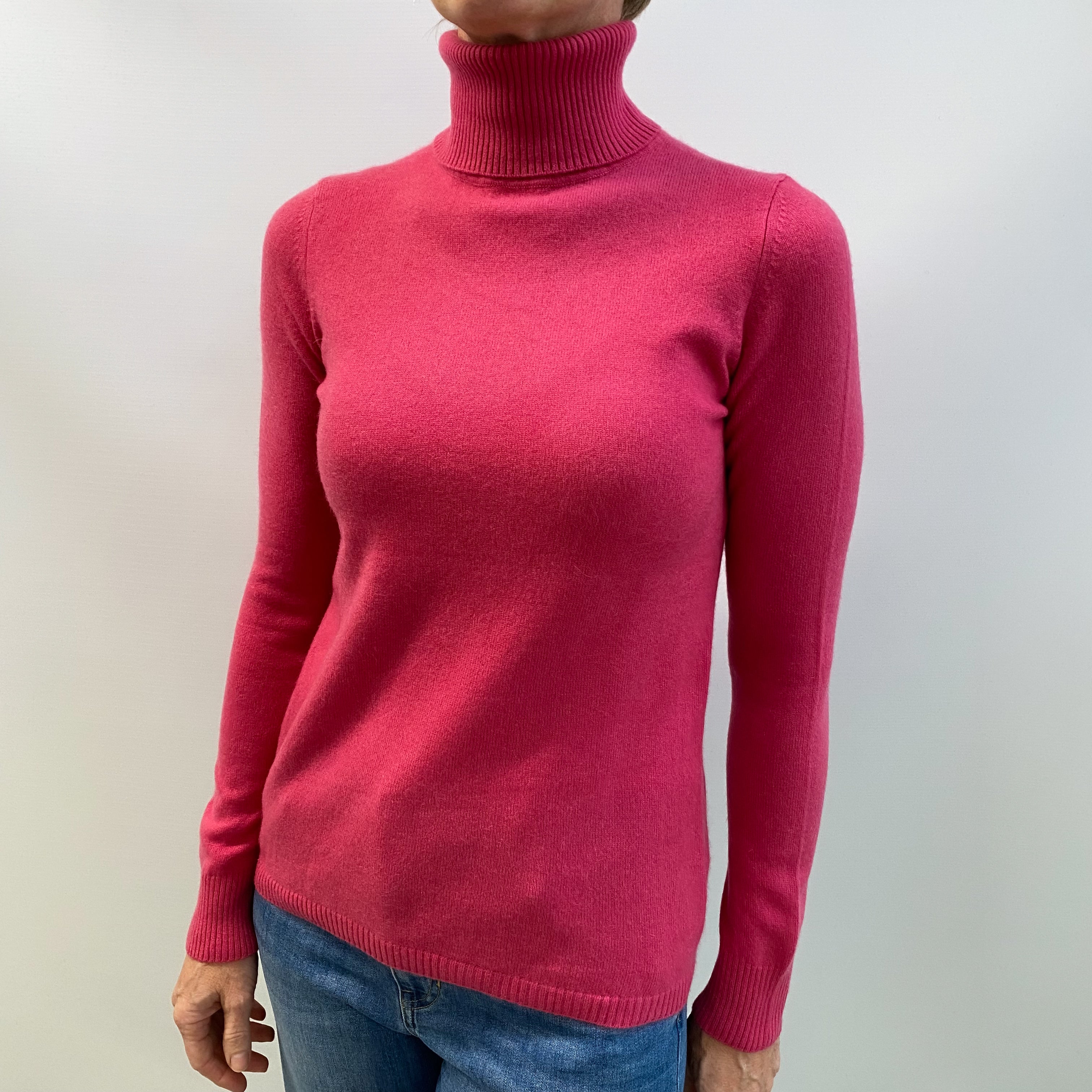 Raspberry Pink Cashmere Polo Neck Jumper Small