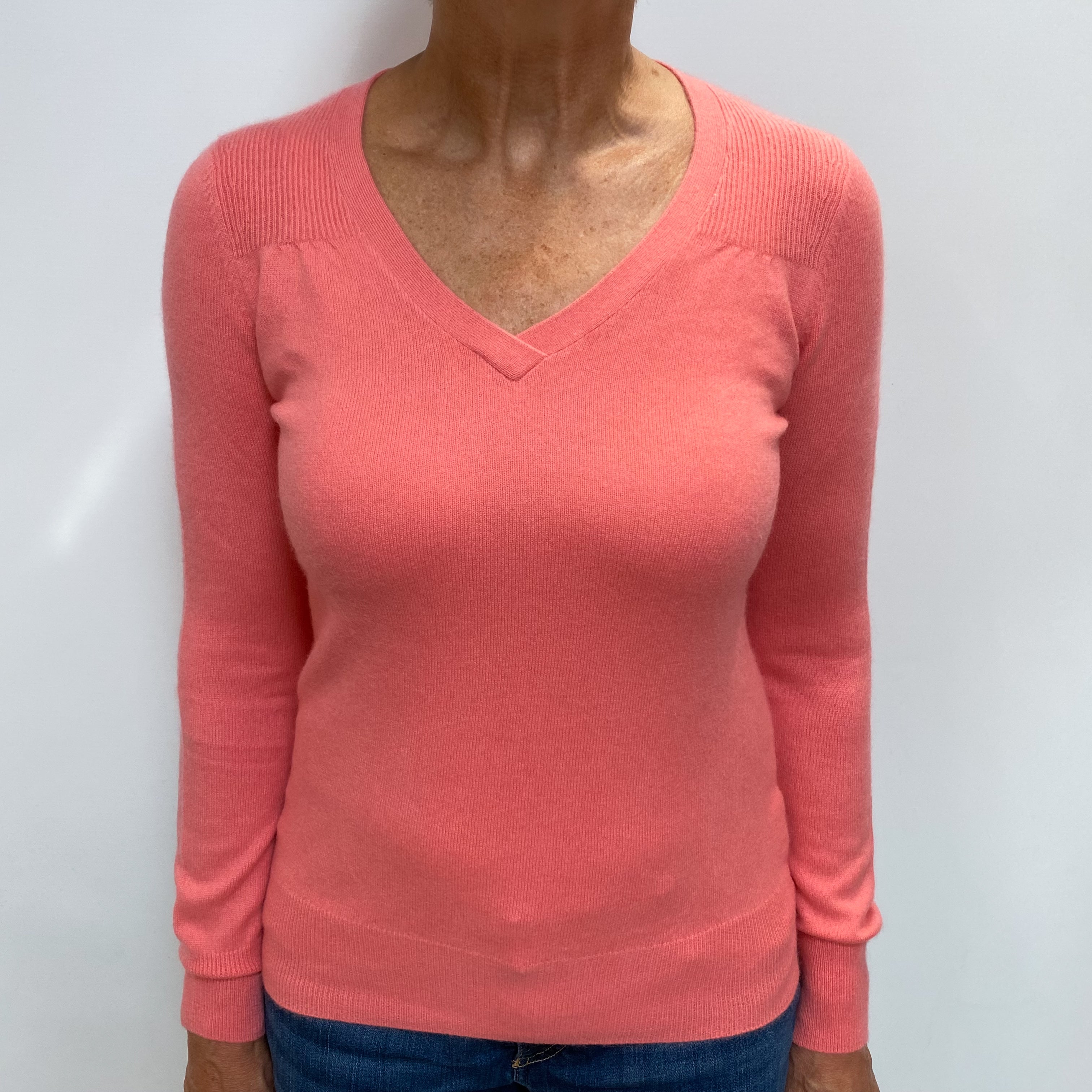 Flamingo Pink Cashmere V Neck Jumper Medium