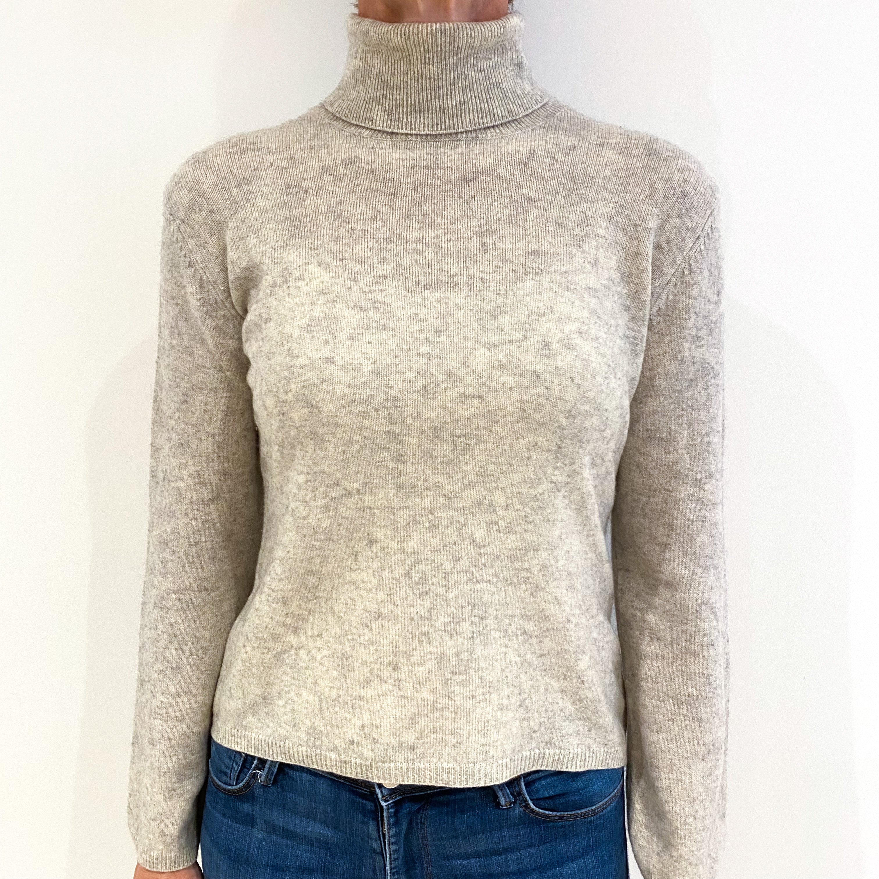 Mist Grey Cashmere Polo Neck Jumper Small