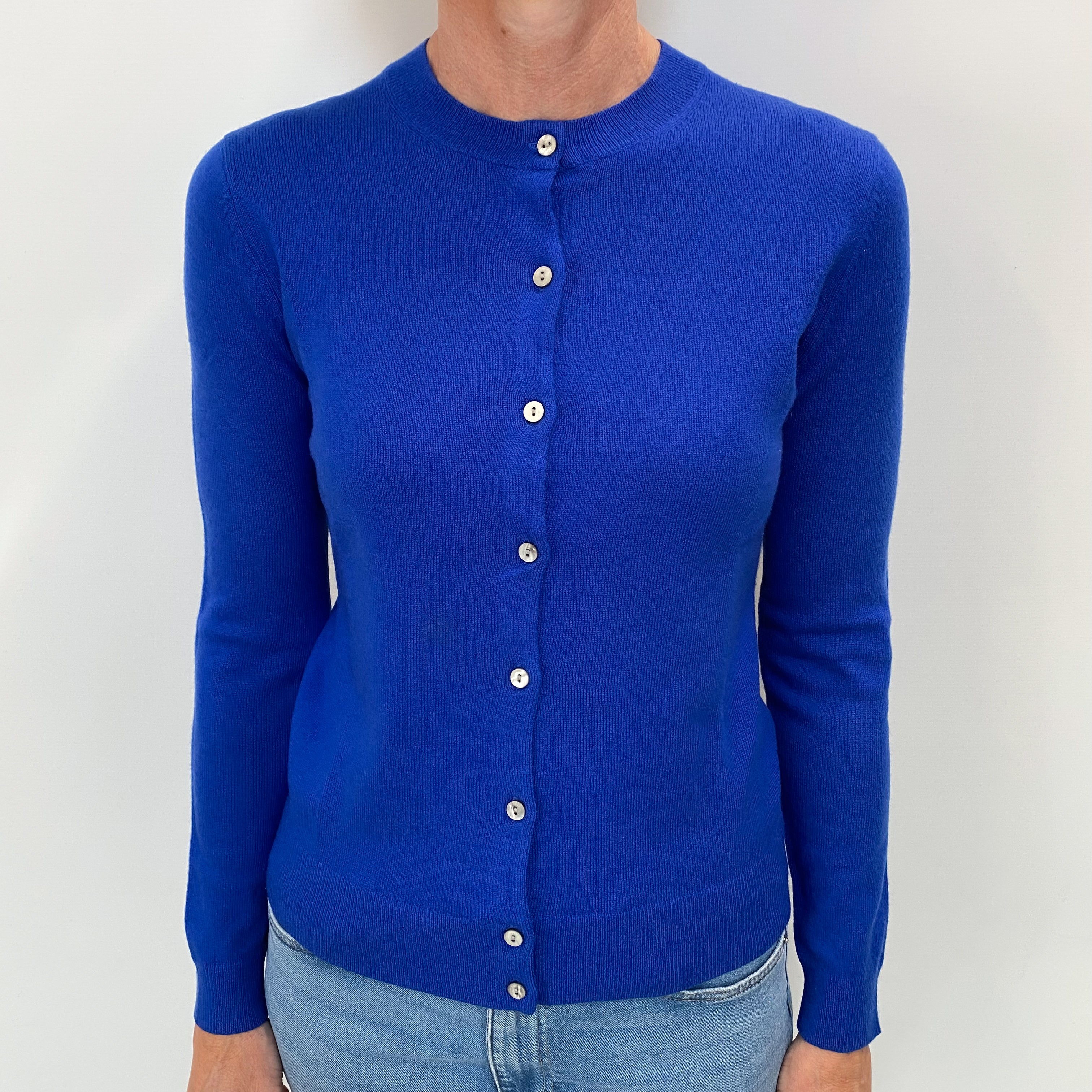 Cobalt Blue Cashmere Crew Neck Cardigan Small