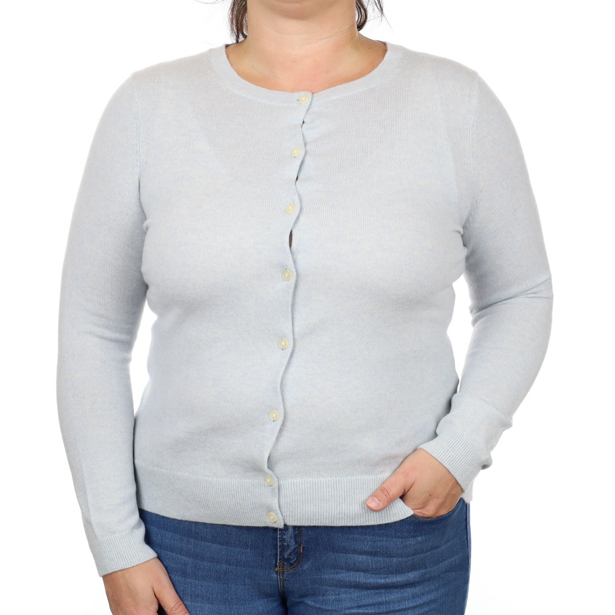 Ice Blue Marl Cashmere Crew Neck Cardigan Large