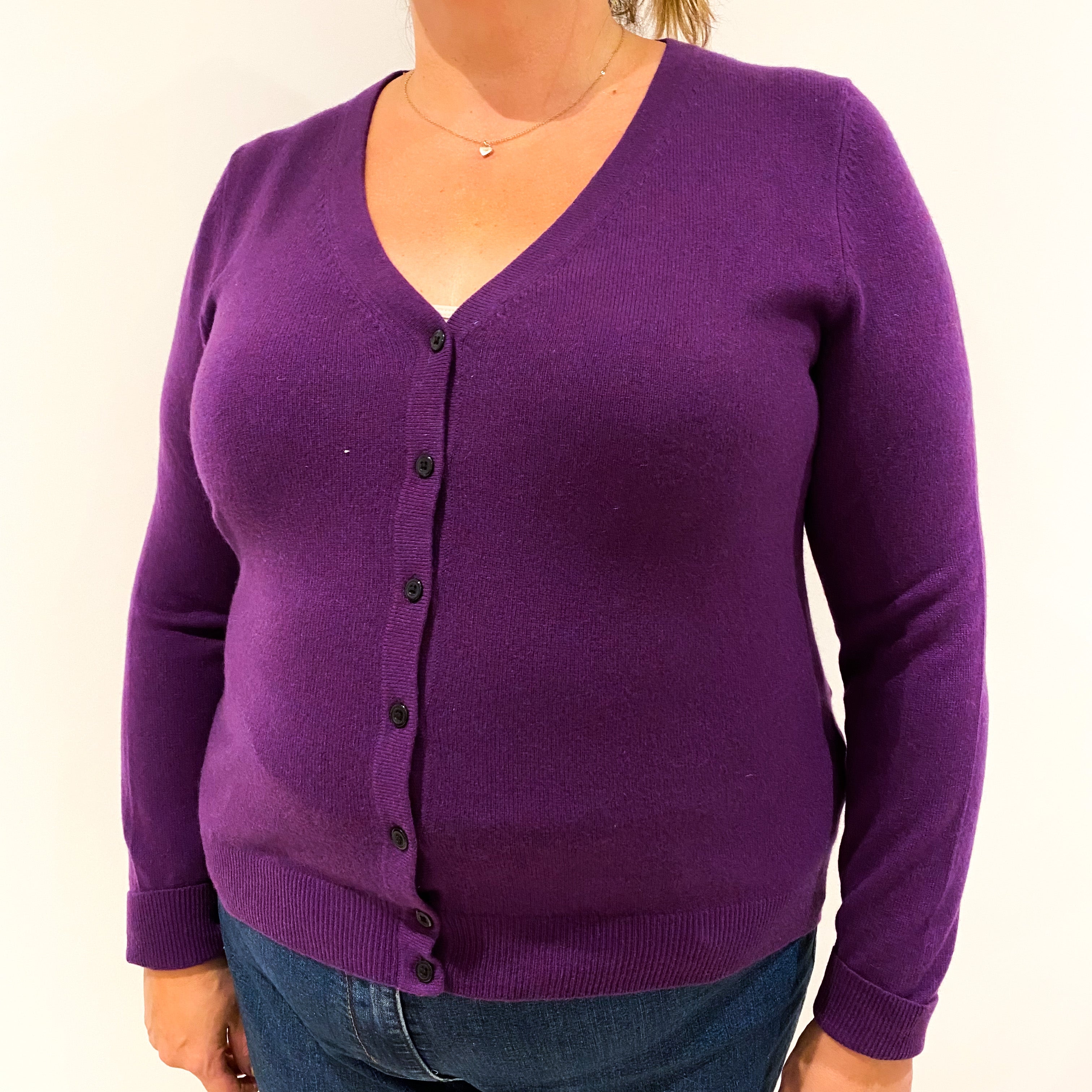 Plum Purple Mark Knit Cashmere Cardigan Extra Large
