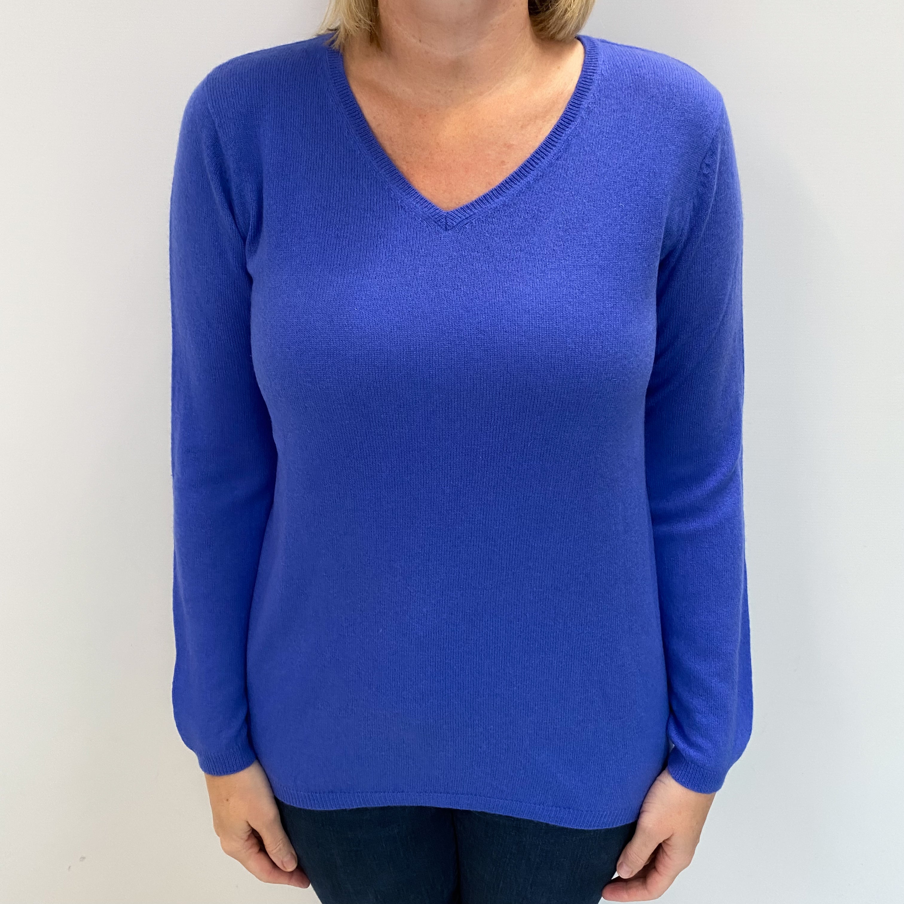 Azure Blue Cashmere V Neck Jumper Large
