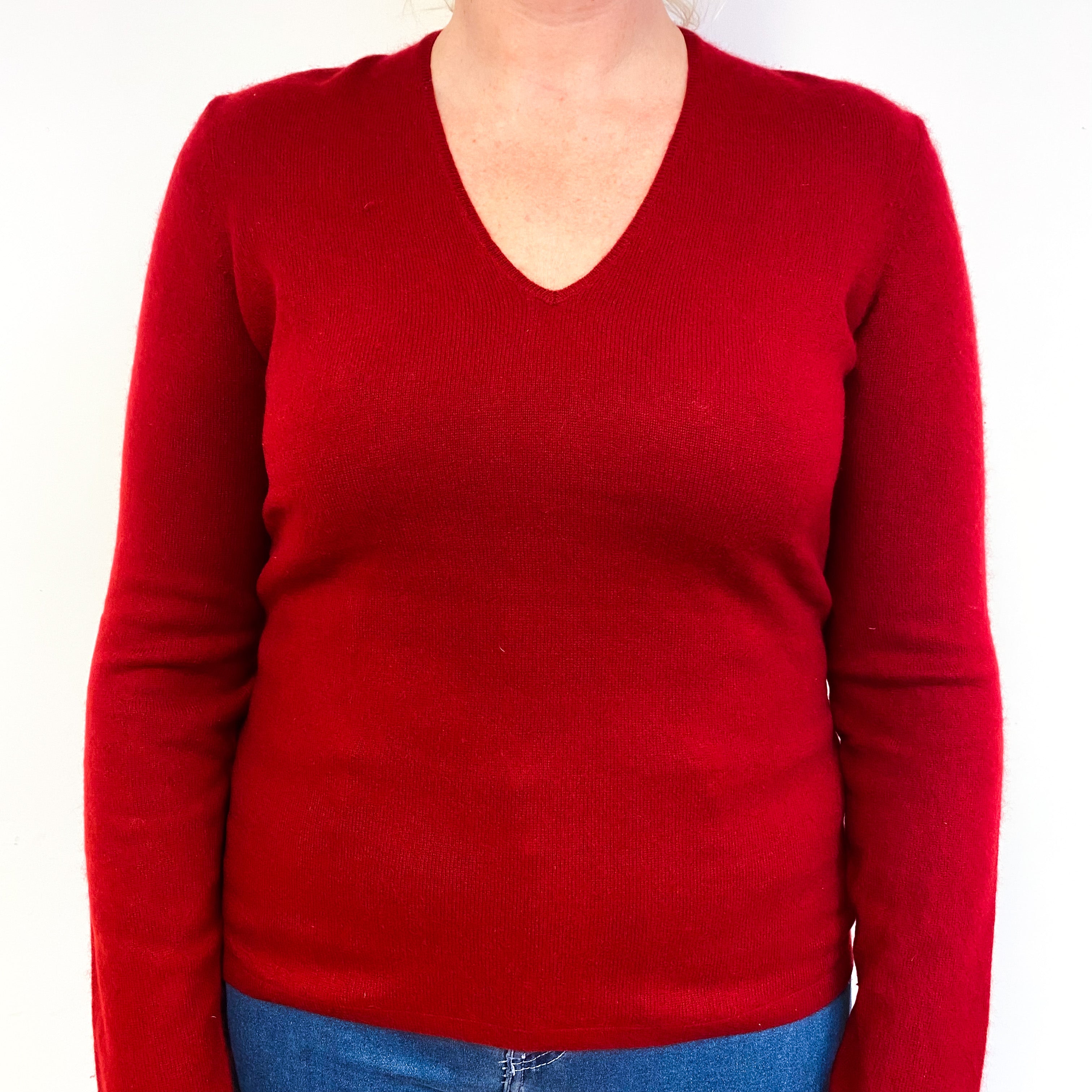 Crimson Red Cashmere V-Neck Jumper Large