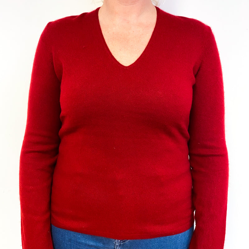 Crimson Red Cashmere V-Neck Jumper Large