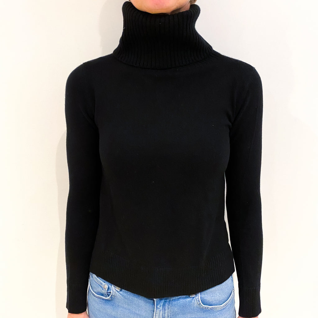 Black Cashmere Polo Neck Jumper Small