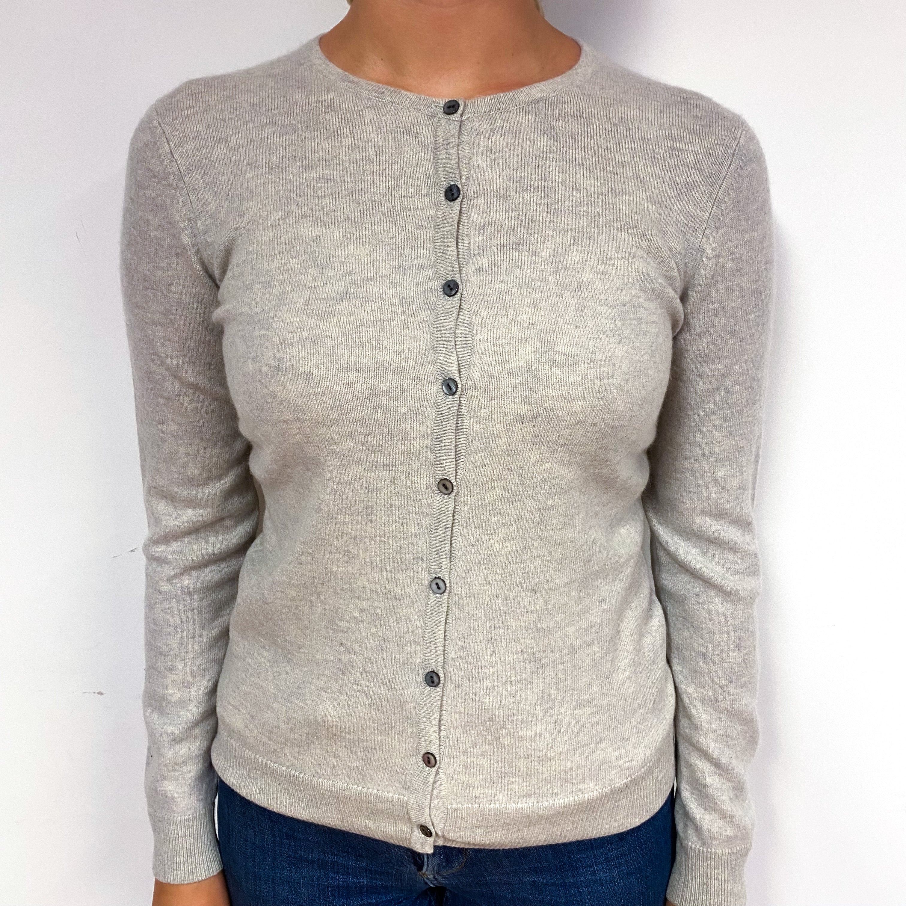 Frost Grey Cashmere Crew Neck Cardigan Small