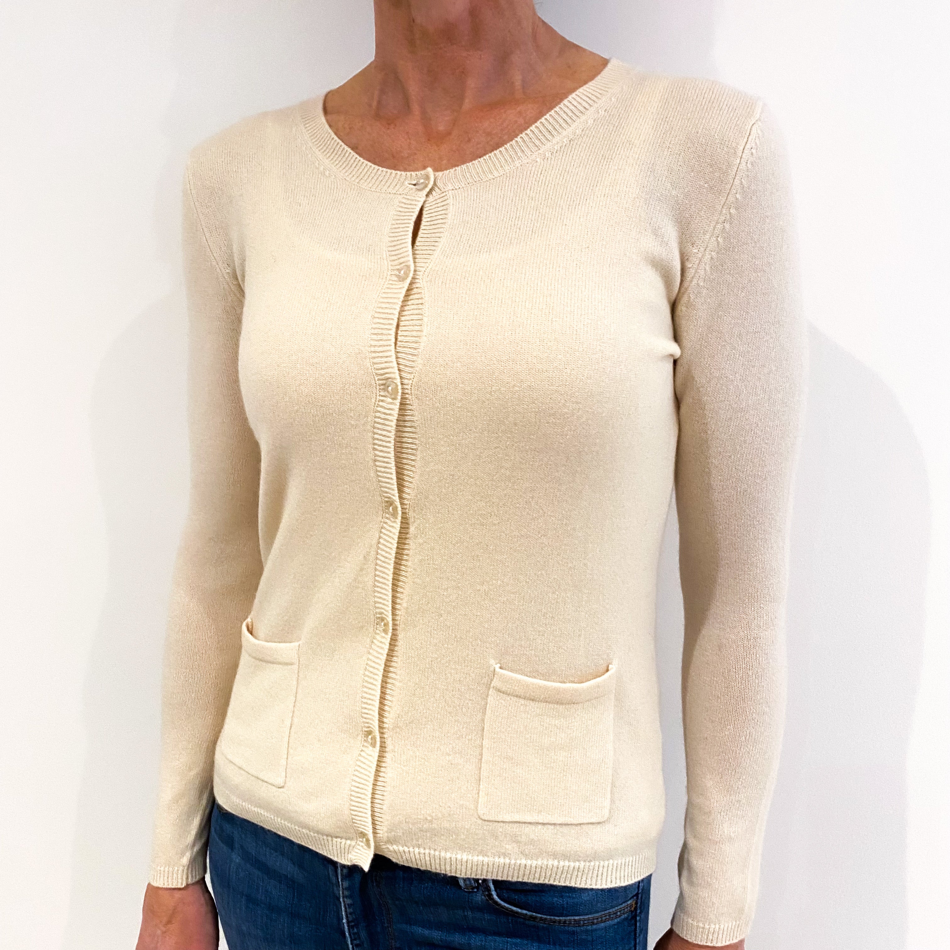 Cream Cashmere Crew Neck Cardigan Small