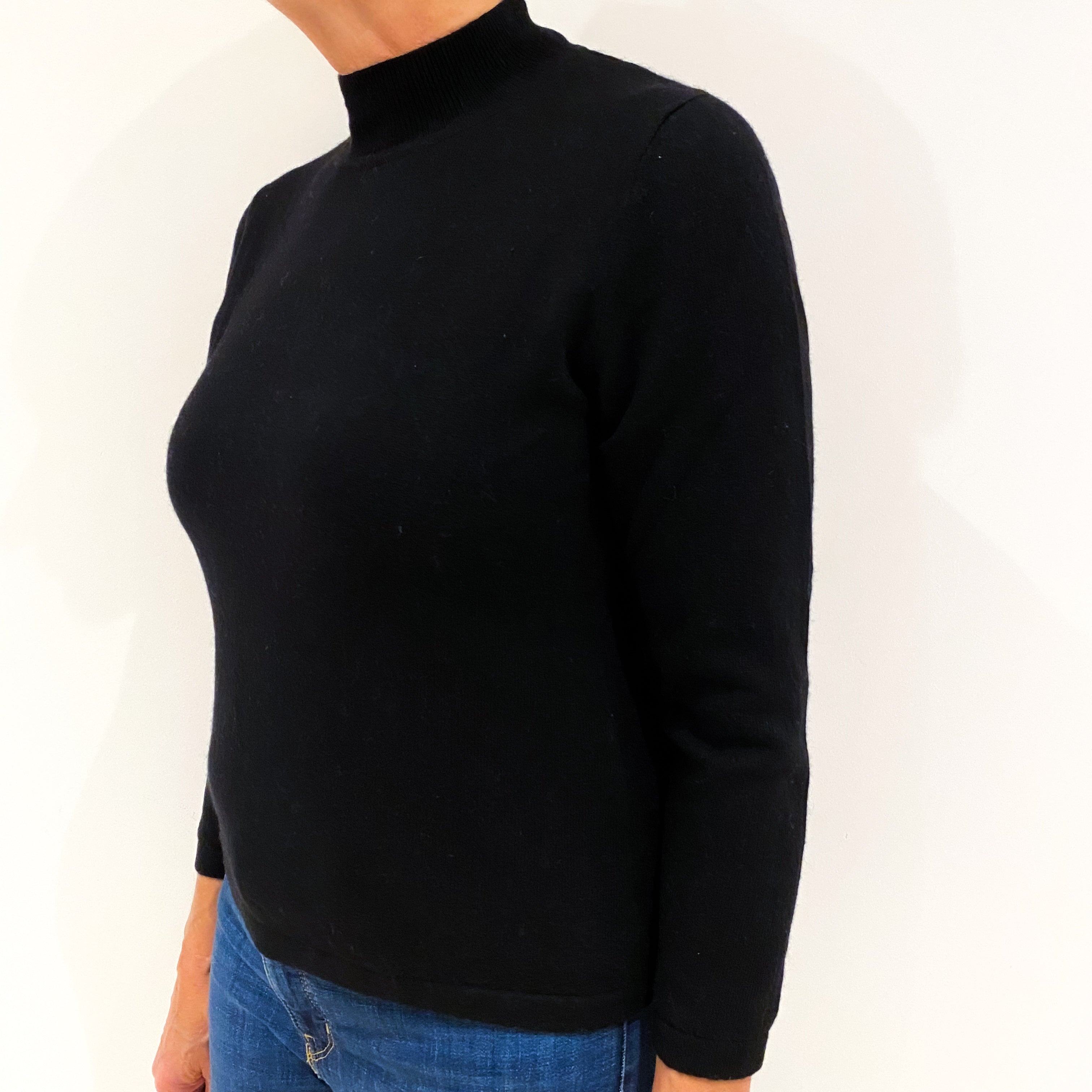 Black Cashmere Polo Neck Jumper Medium