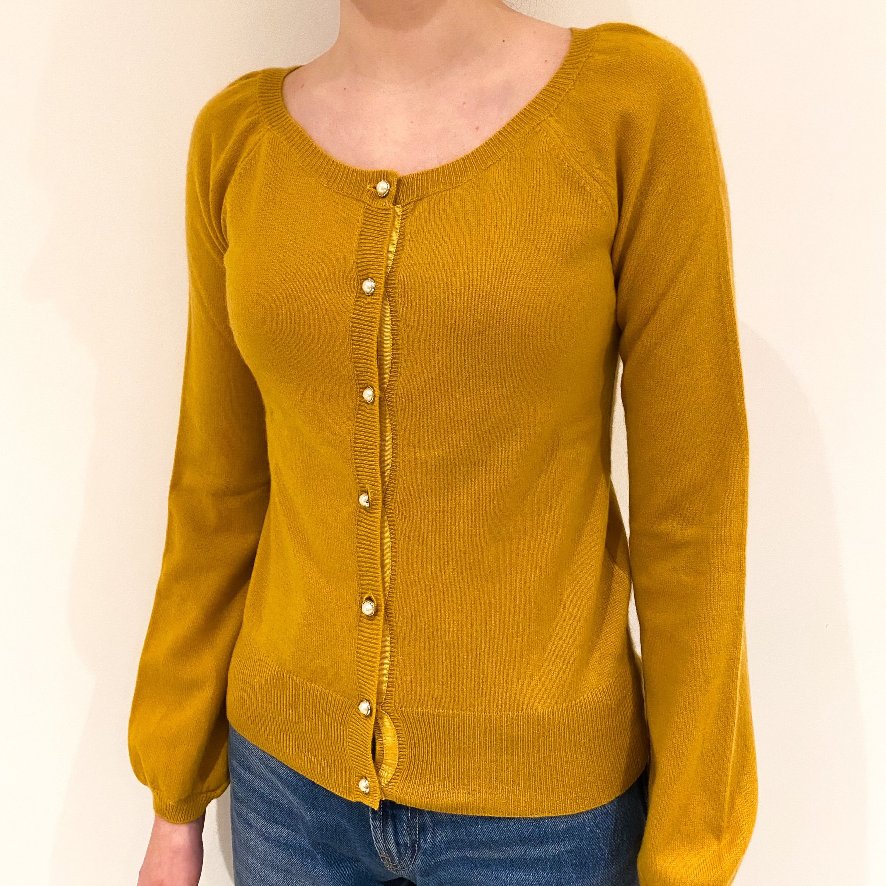 Mustard Yellow Cashmere Crew Cardigan Extra Small