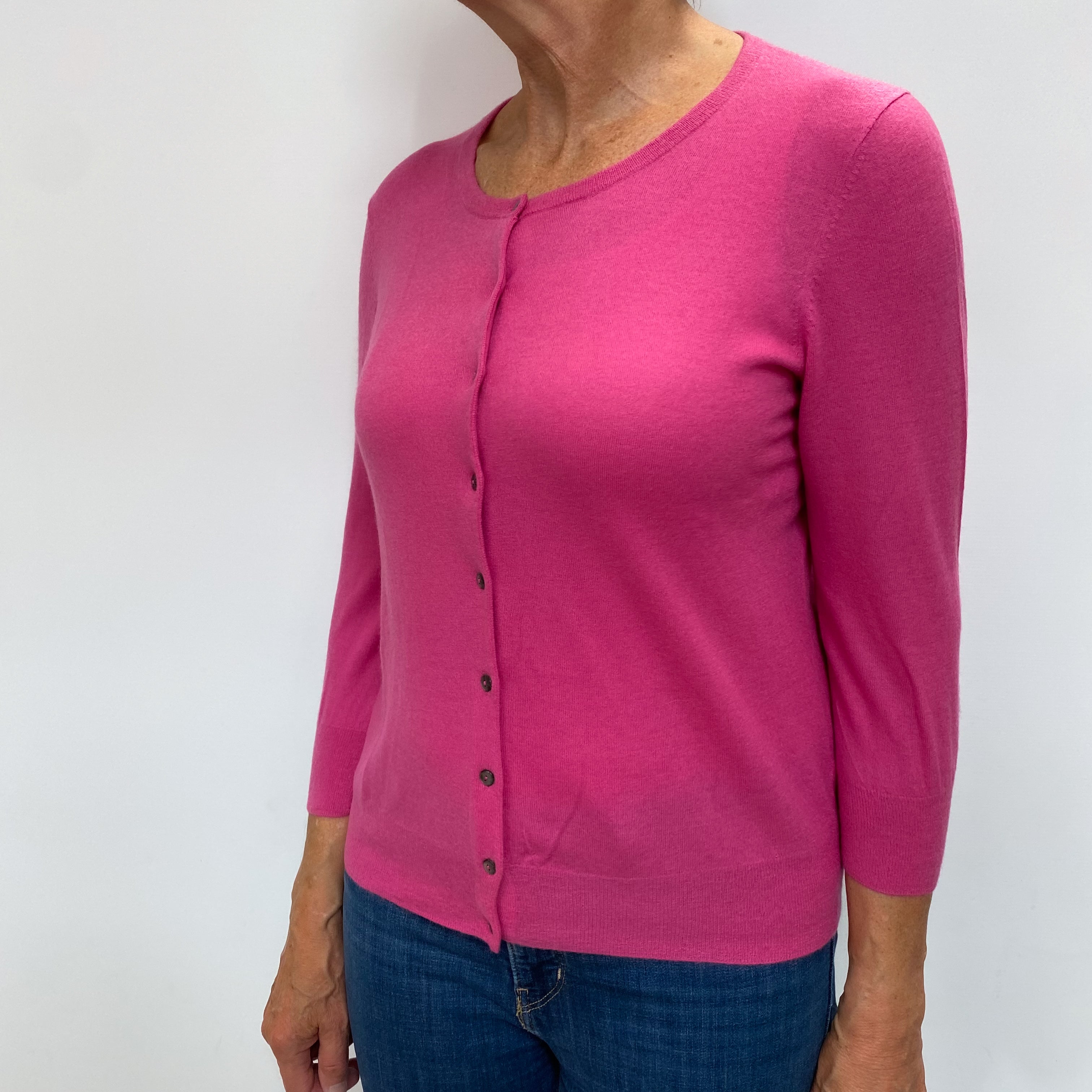 Rose Pink Cashmere Crew Neck Cardigan Medium