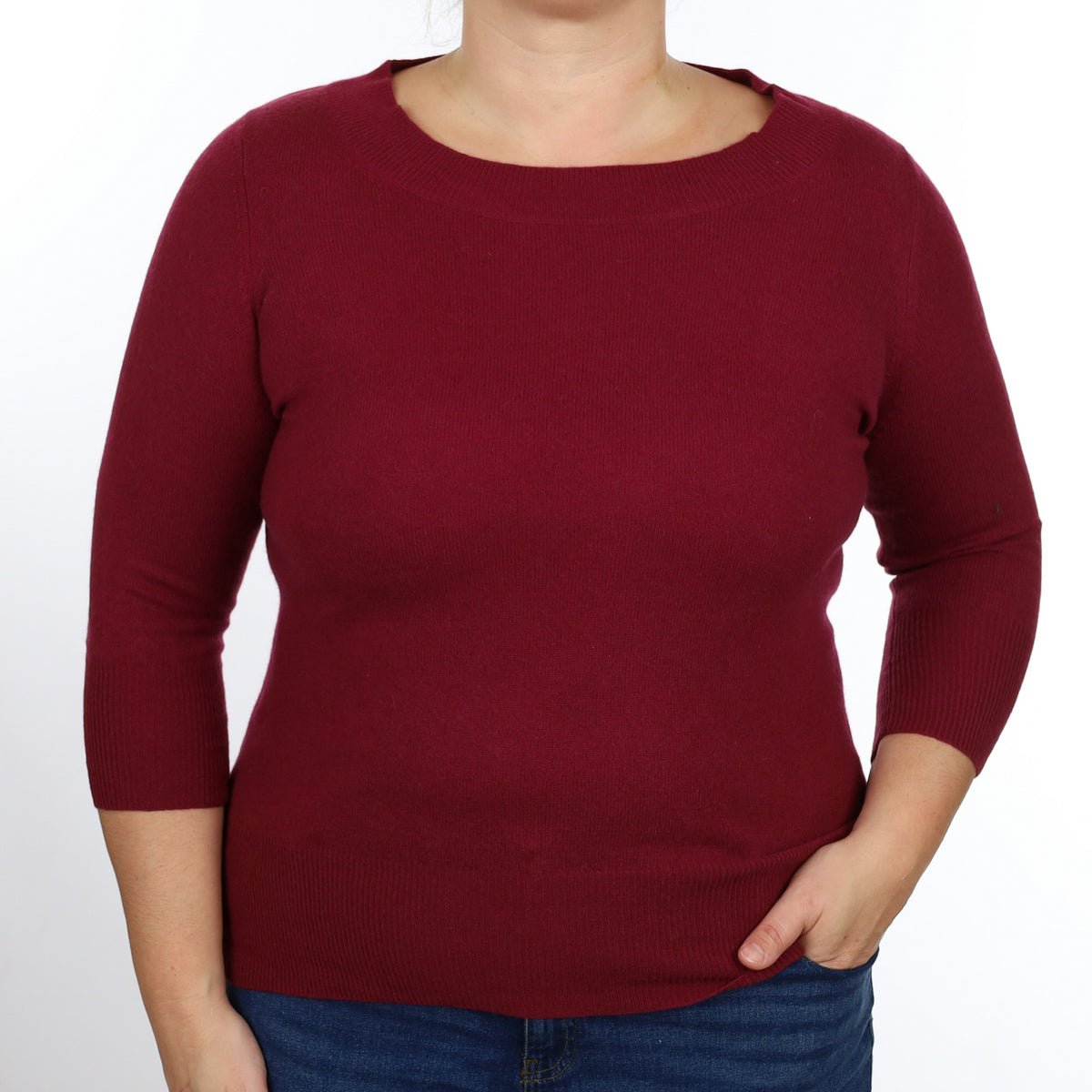 Neiman Marcus Burgundy Red Cashmere Scoop Neck Jumper Large