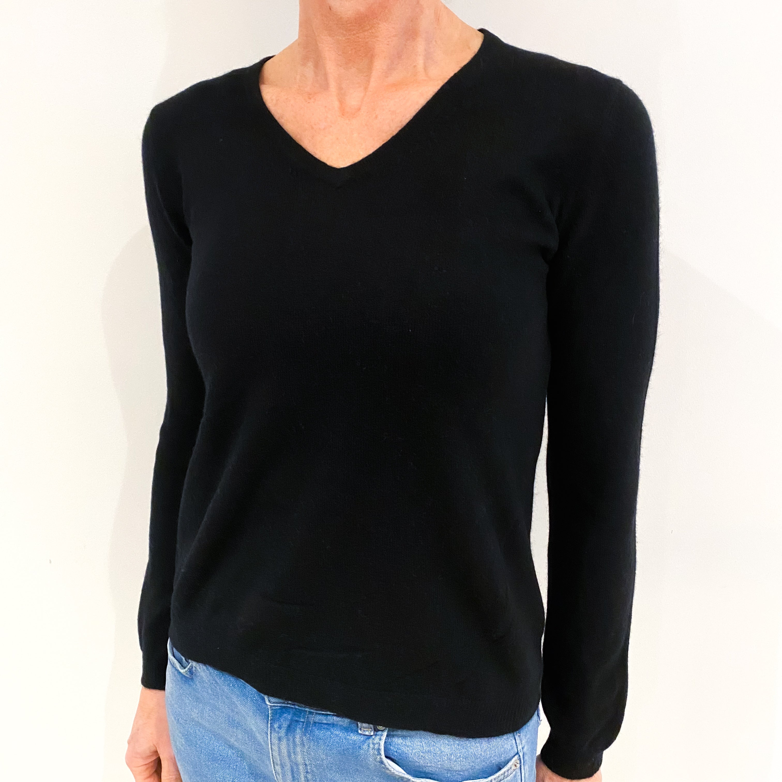 Black Cashmere V Neck Jumper Small