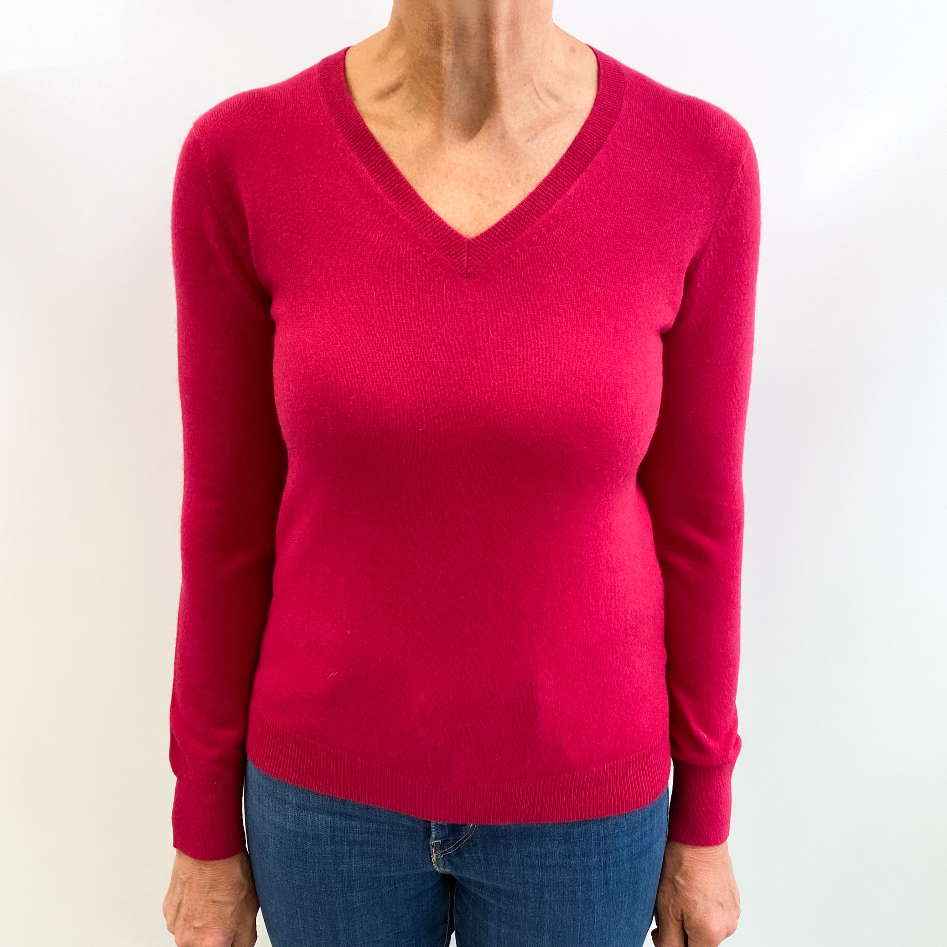 Cherry Pink Cashmere V Neck Jumper Medium