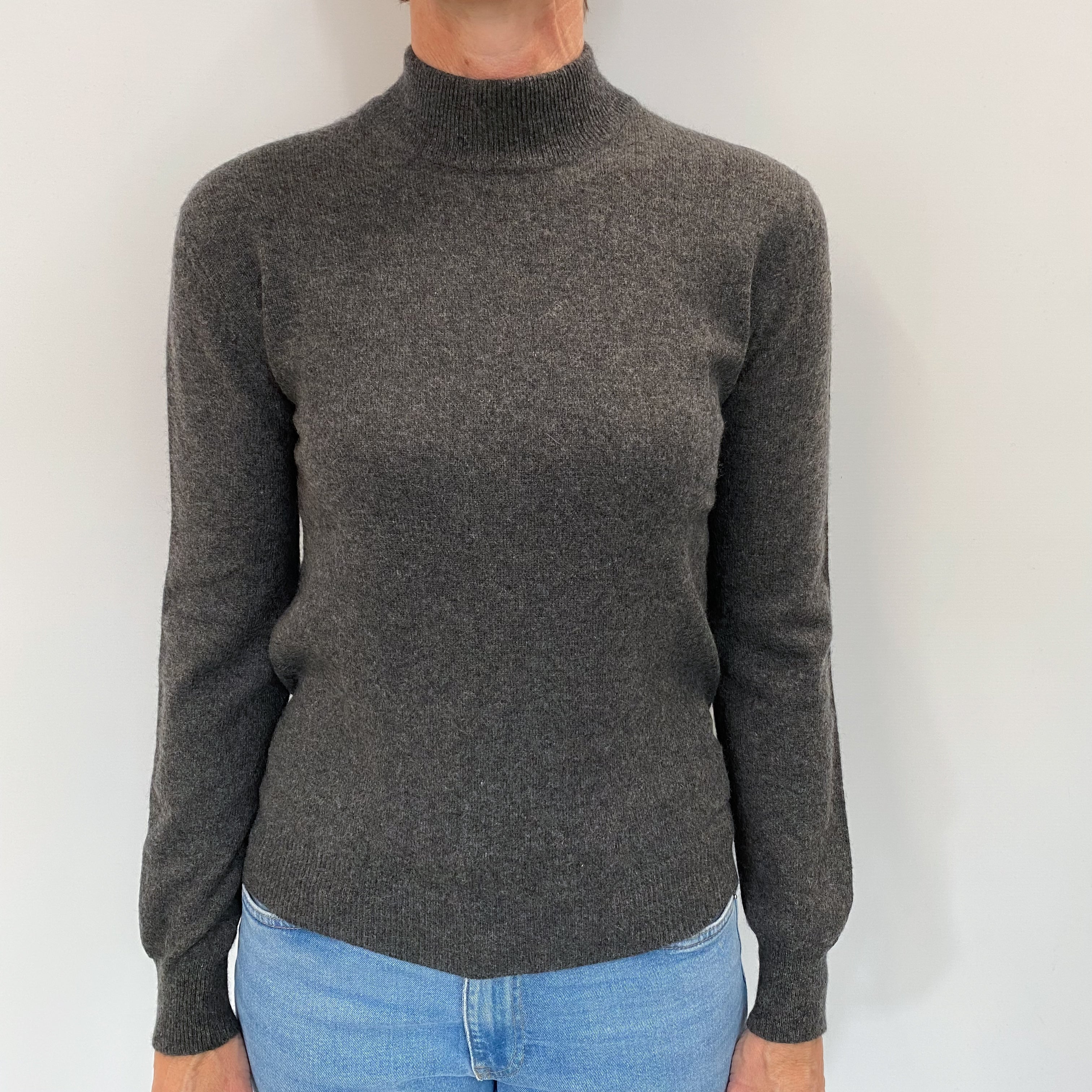 Charcoal Grey Cashmere Turtle Neck Jumper Small