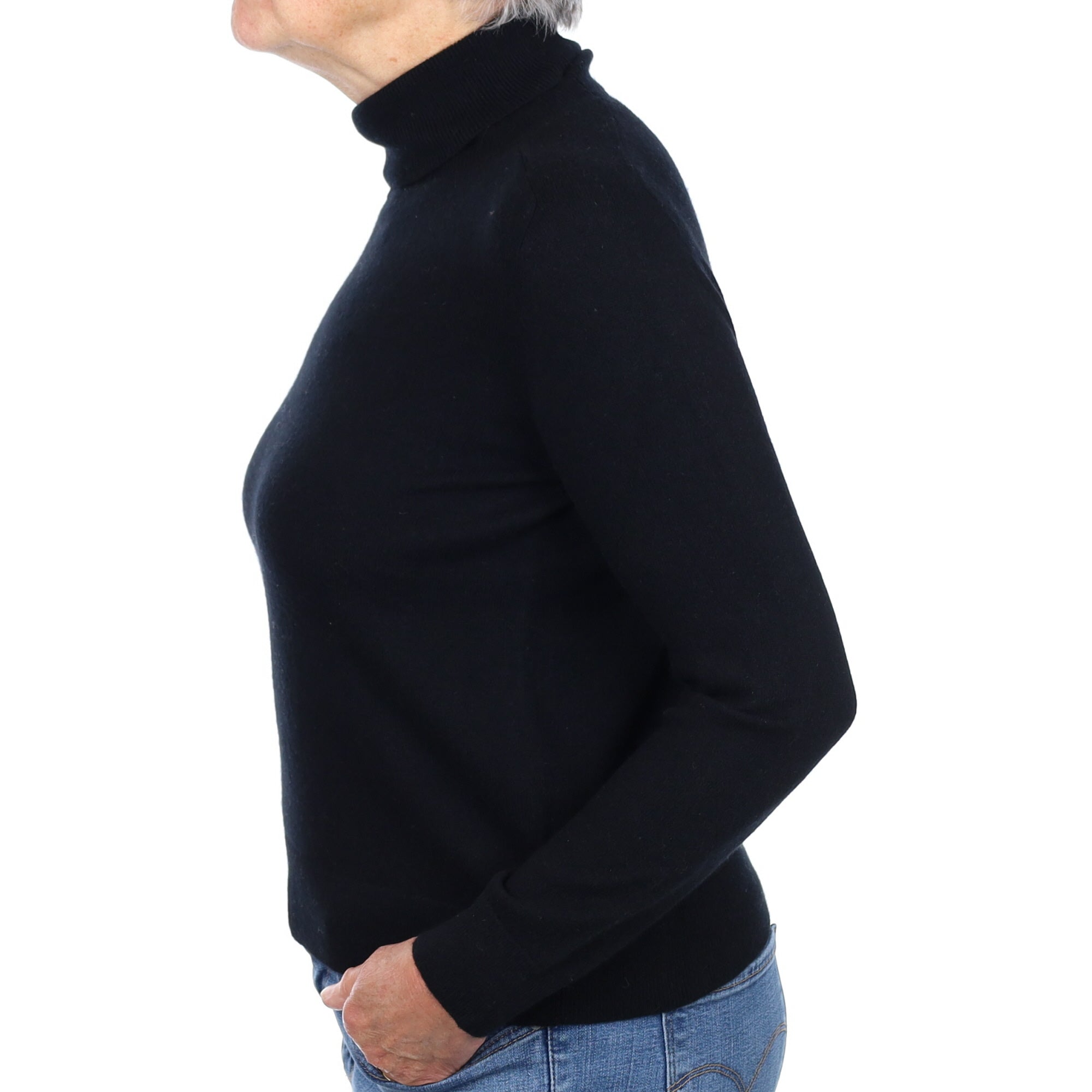 Black Cashmere Polo Neck Jumper Medium