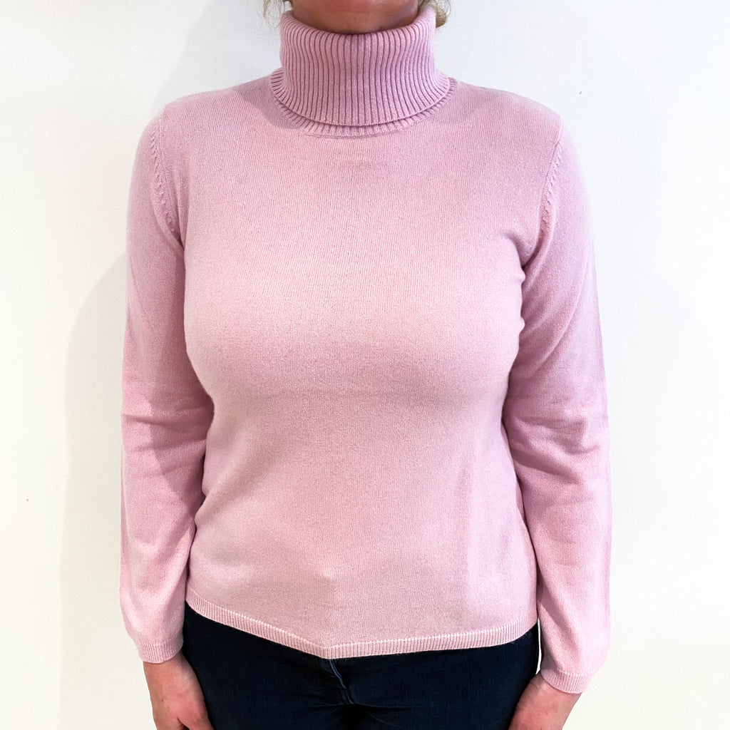 Carnation Pink Cashmere Polo Neck Jumper Large
