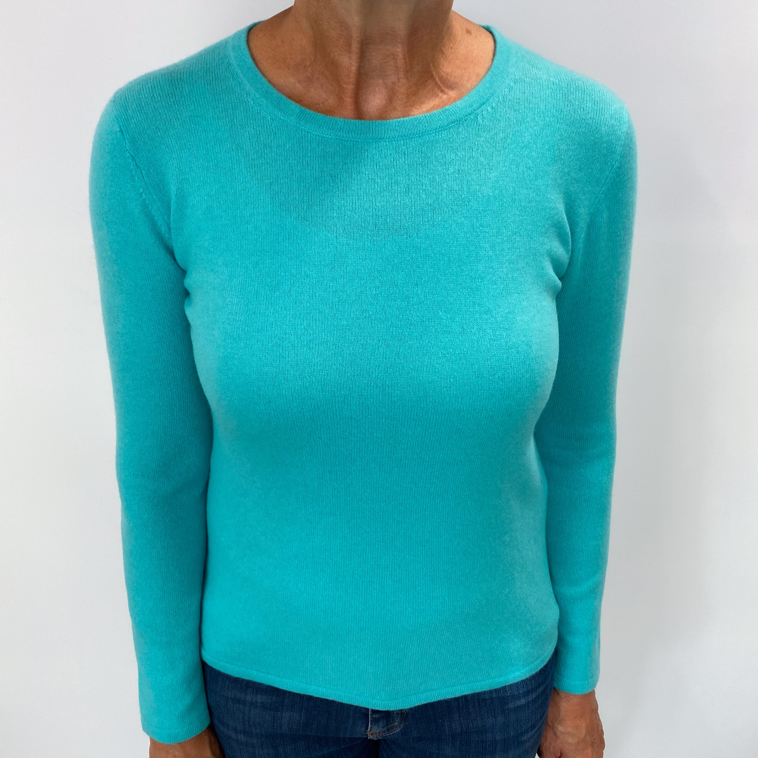 Bright Aqua Green Cashmere Crew Neck Jumper Medium