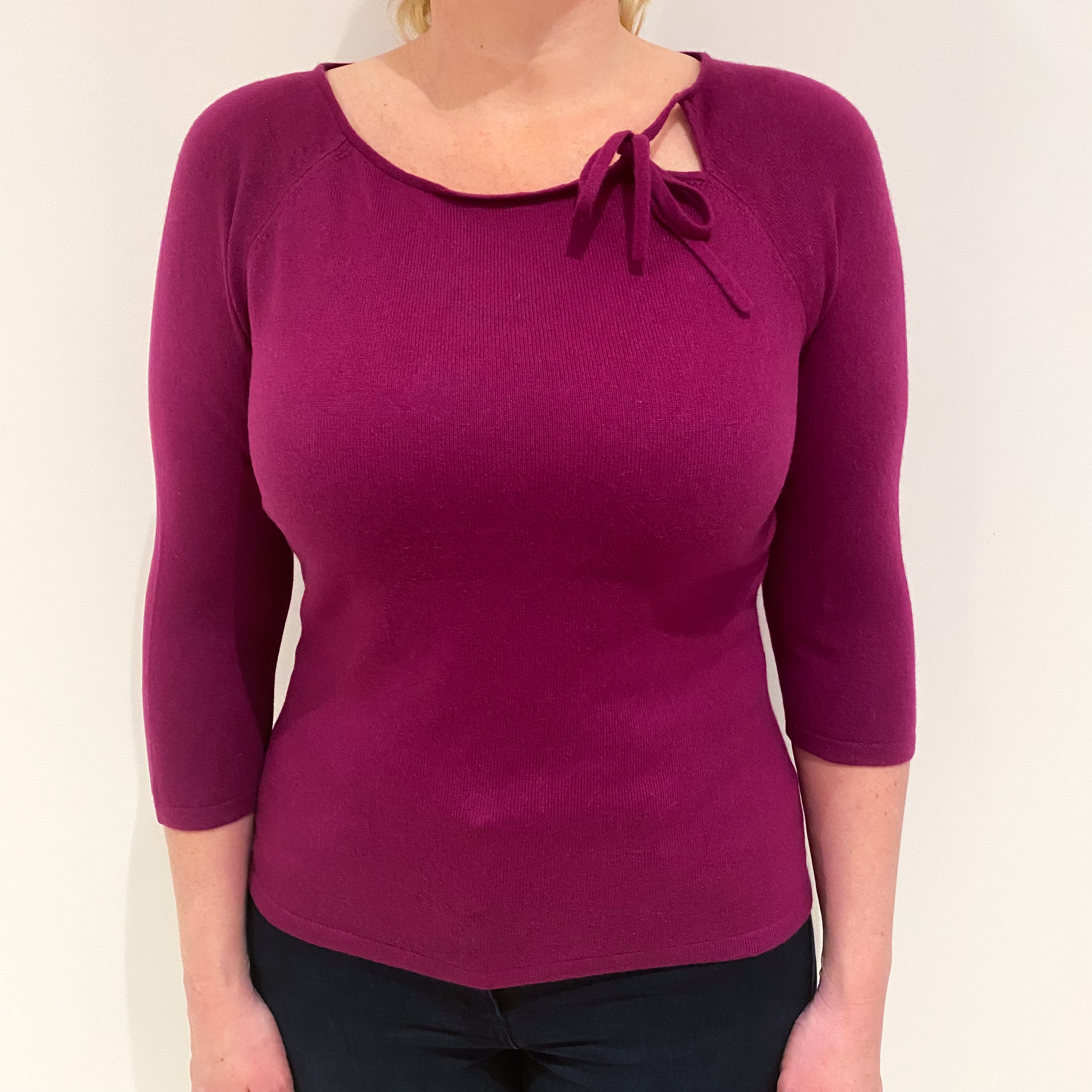 Magenta Purple Cashmere Crew Neck Jumper Large