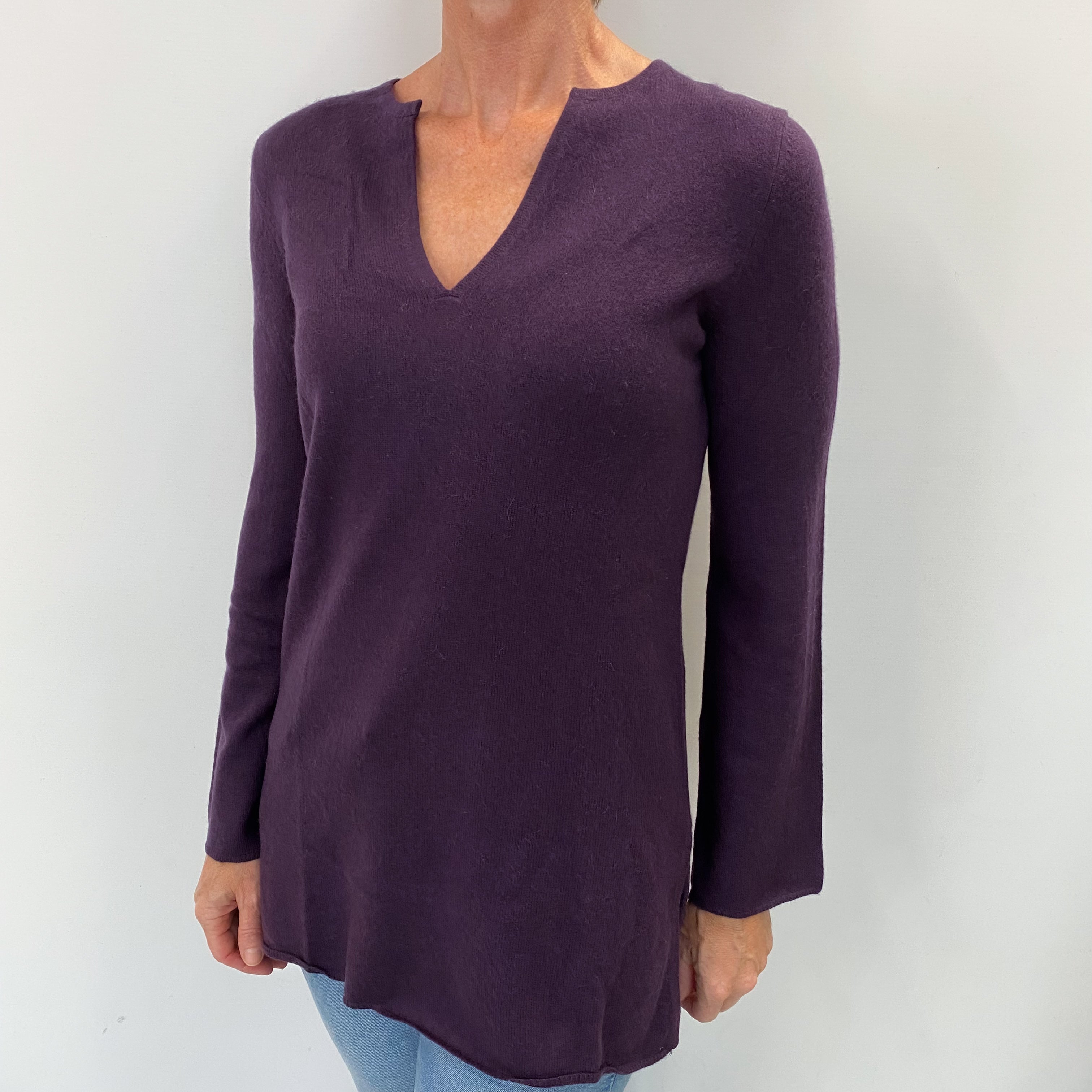 Blueberry Purple Cashmere V Neck Jumper Small