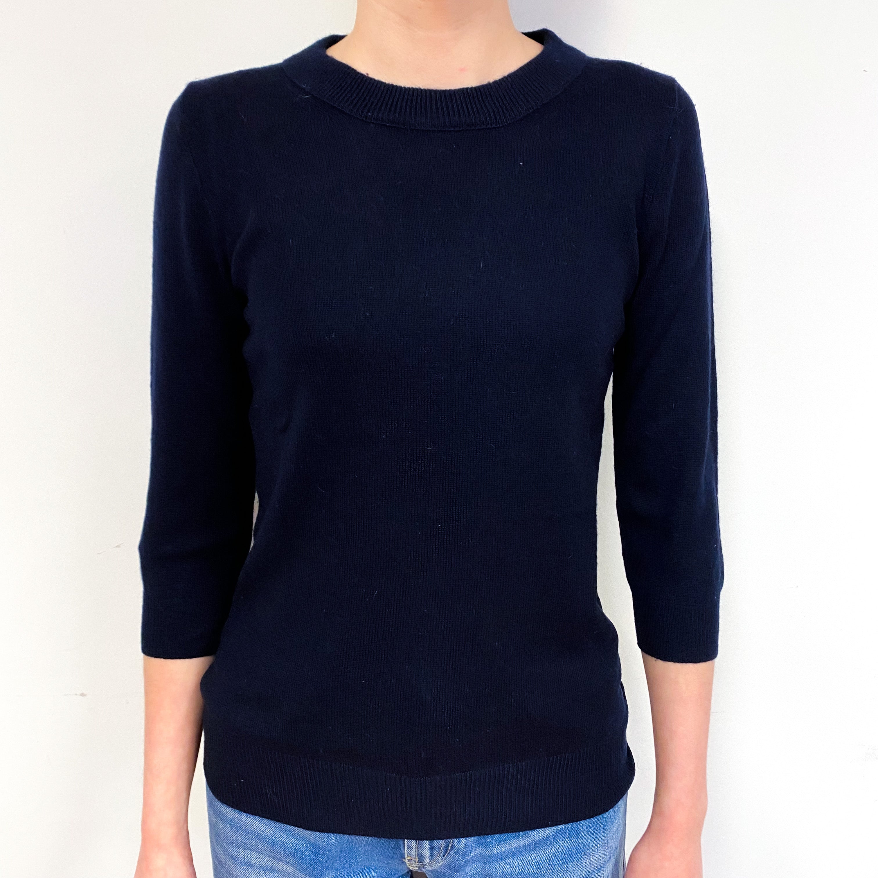 Darkest Navy 3/4 Sleeve Cashmere Crew Neck Jumper Extra Small