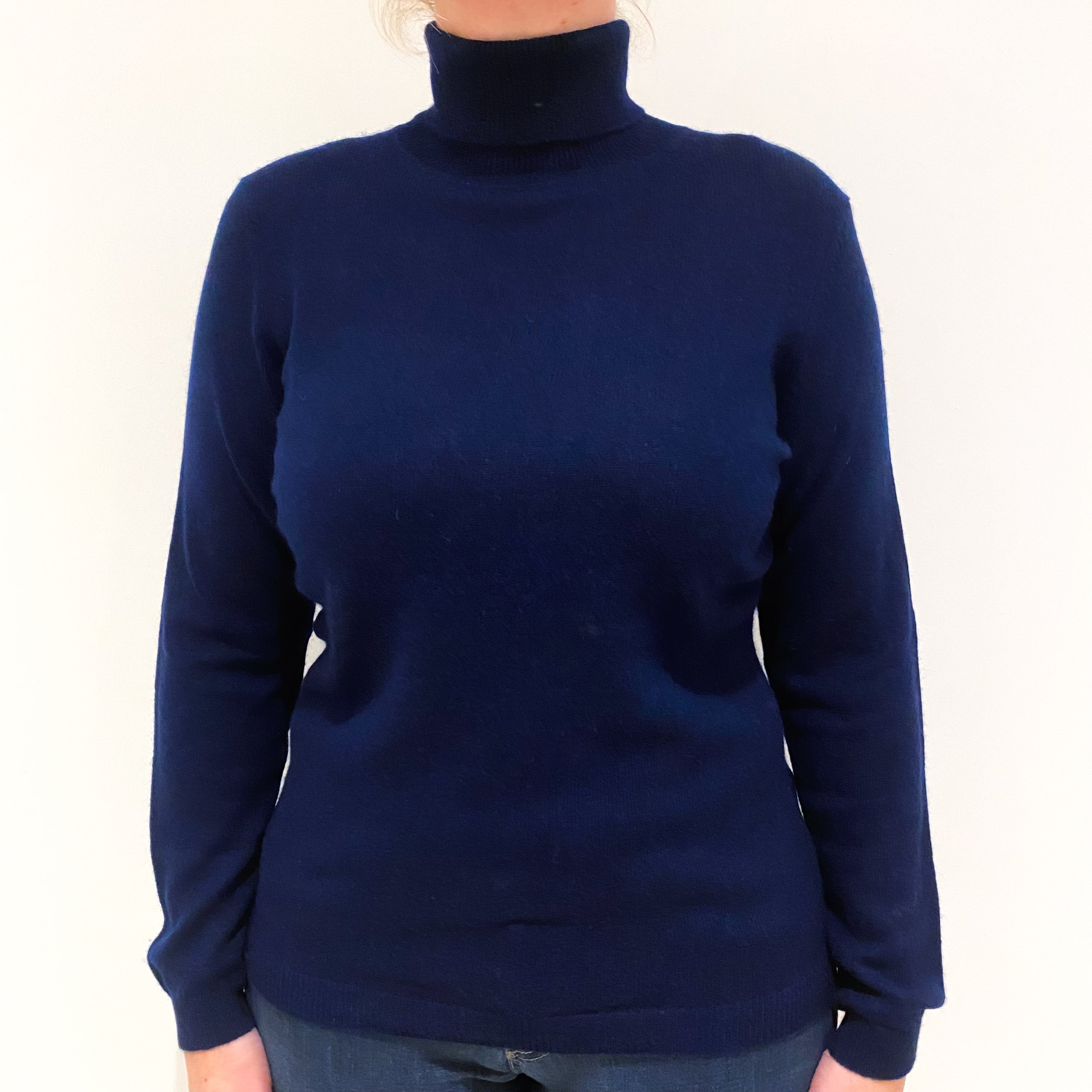 Midnight Navy Cashmere Polo Neck Jumper Large