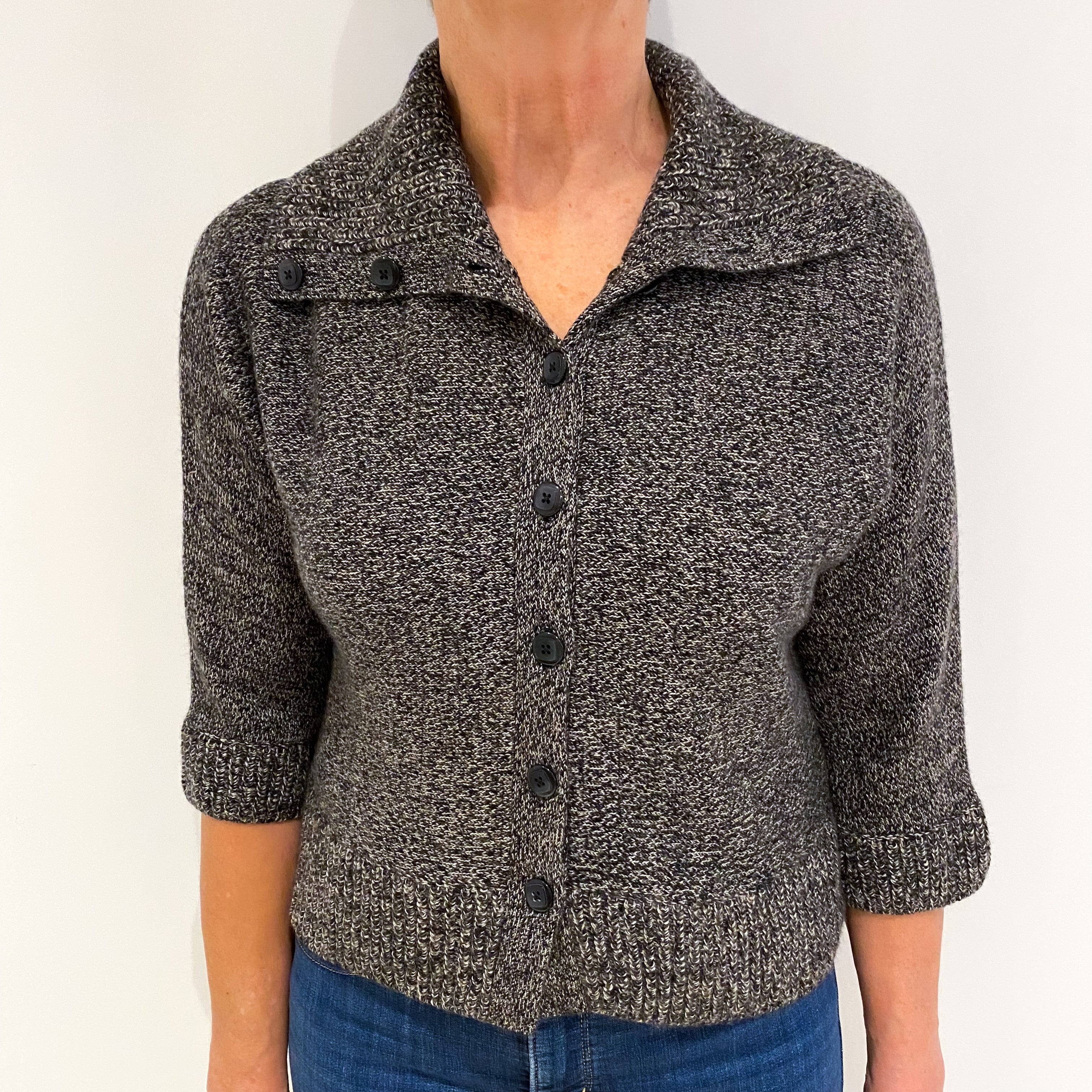 Peppercorn Brown Marl Cashmere Collared Batwing Cardigan Medium