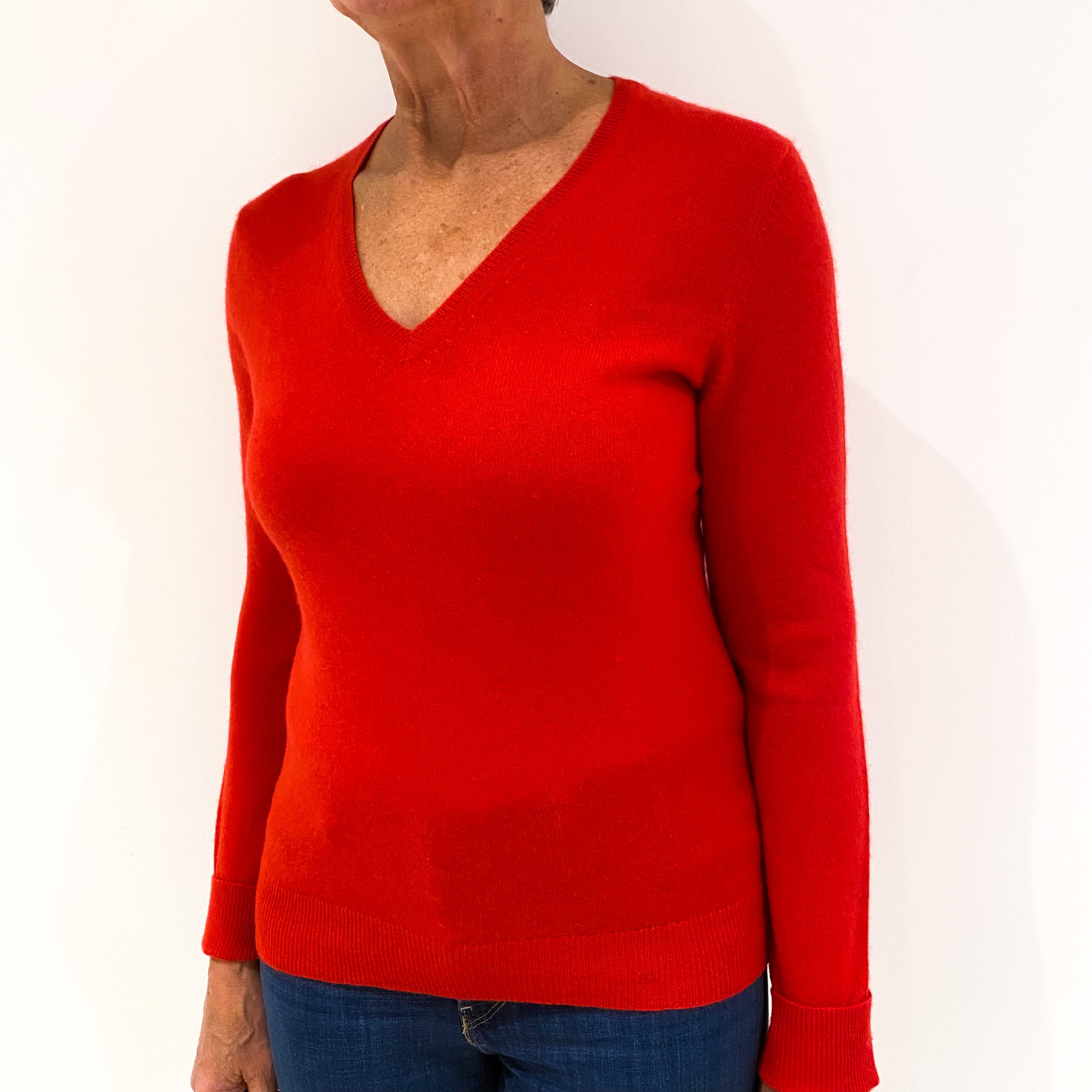 Scarlet Red Cashmere V-Neck Jumper Medium