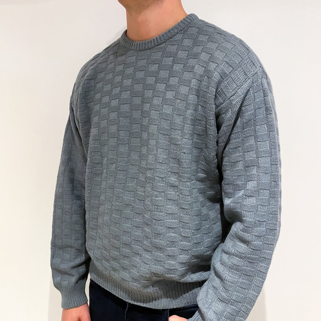 Men's Steel Grey Textured Cashmere Crew Neck Jumper Extra Large
