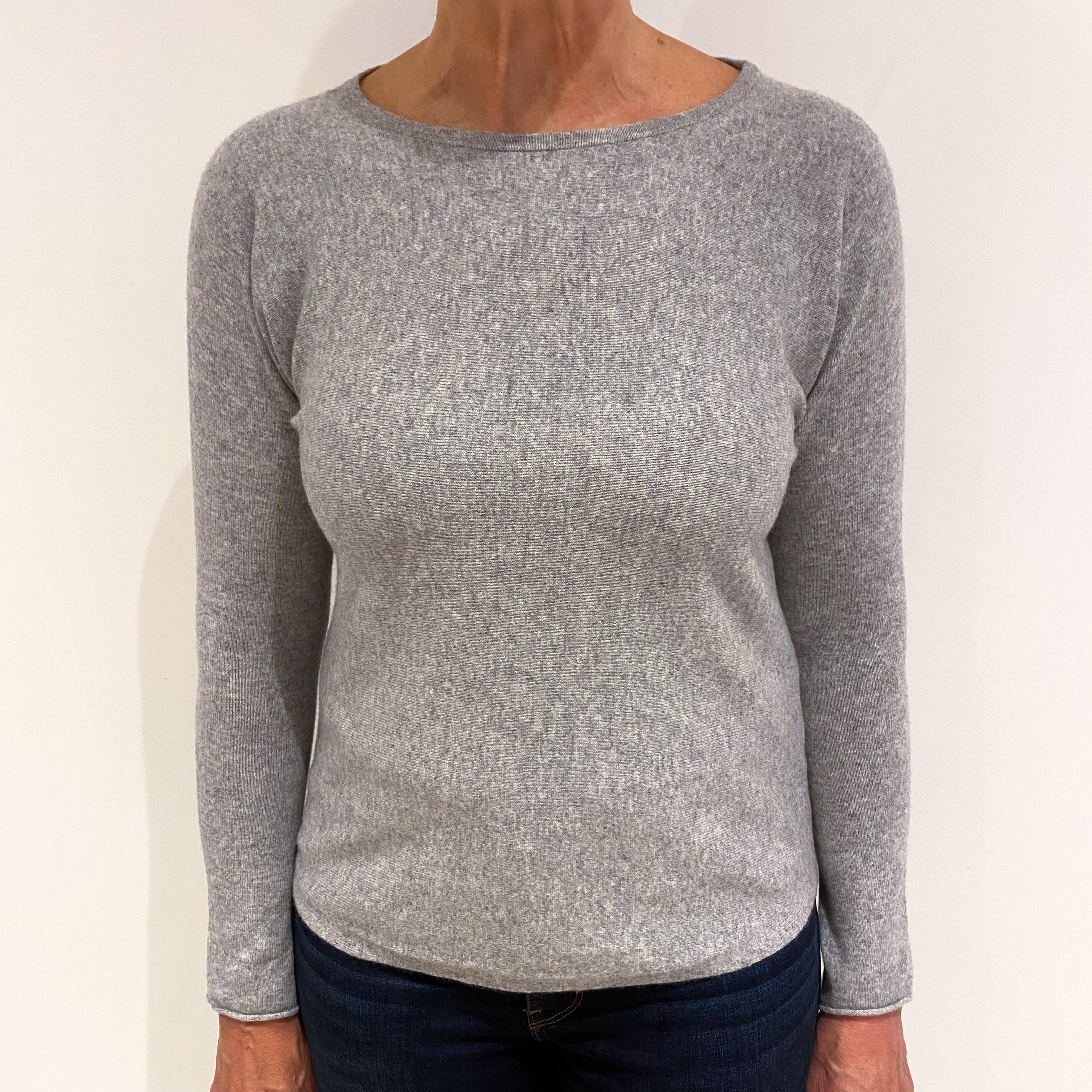 Smoke Grey Cashmere Batwing Boat Neck Jumper Medium