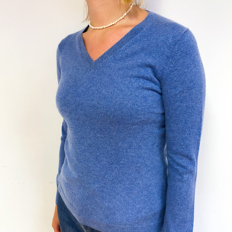 Denim Blue Cashmere V-Neck Jumper Small