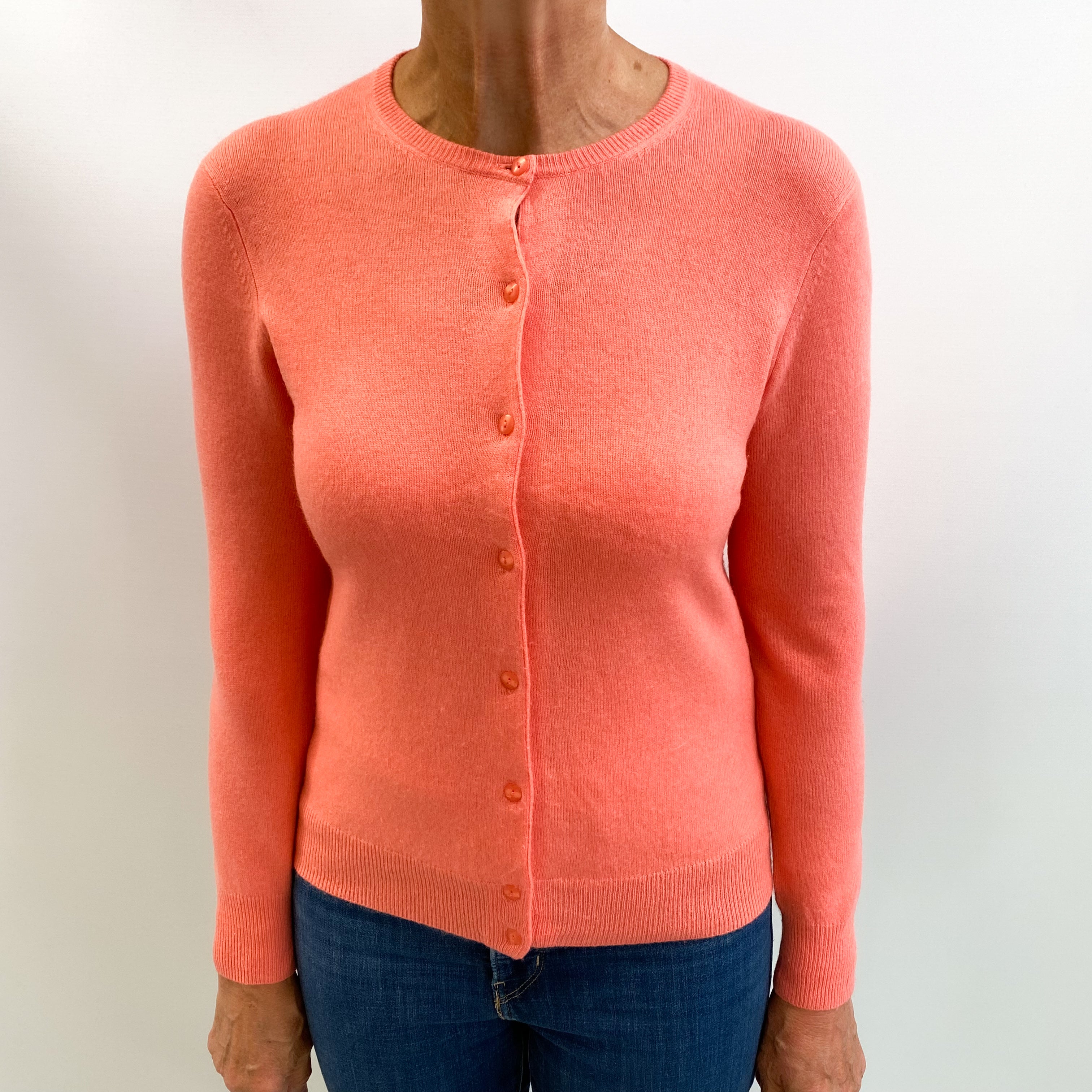 Coral Pink Cashmere Crew Neck Cardigan Medium