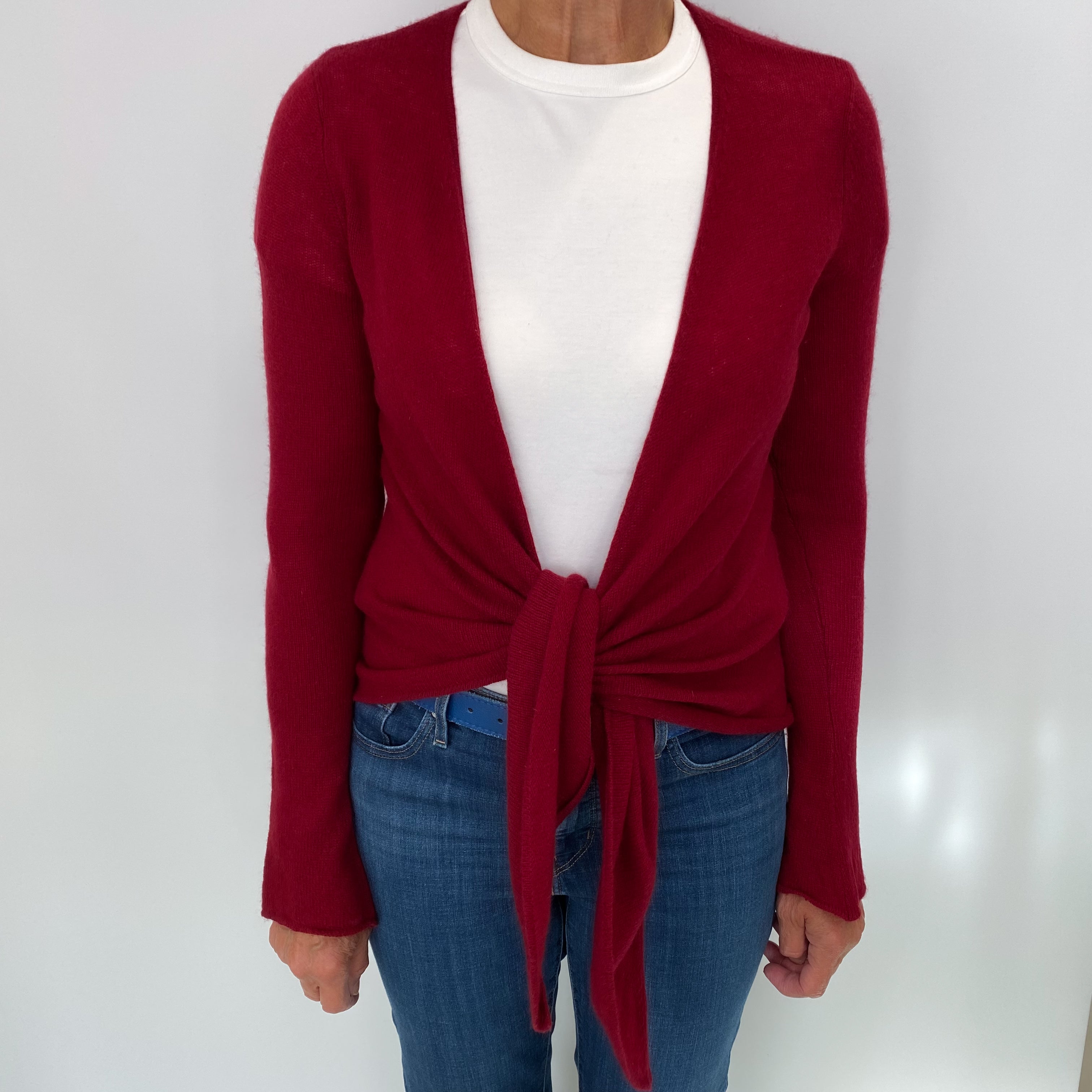 Burgundy Red Cashmere Tie Front Cardigan Medium