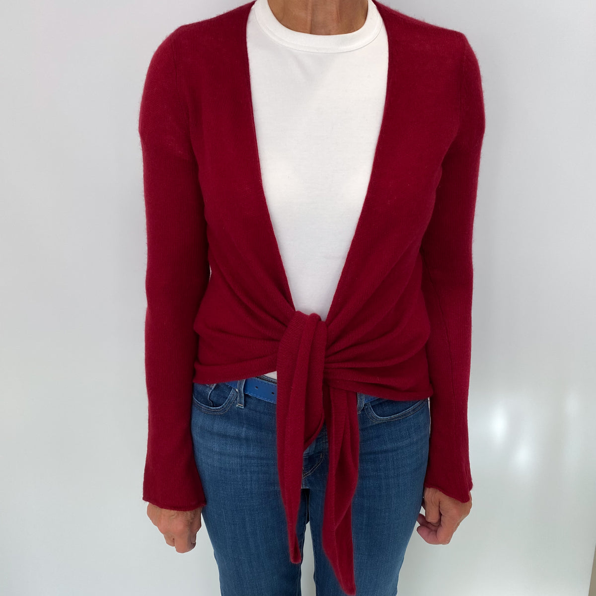 Burgundy Red Cashmere Tie Front Cardigan Medium