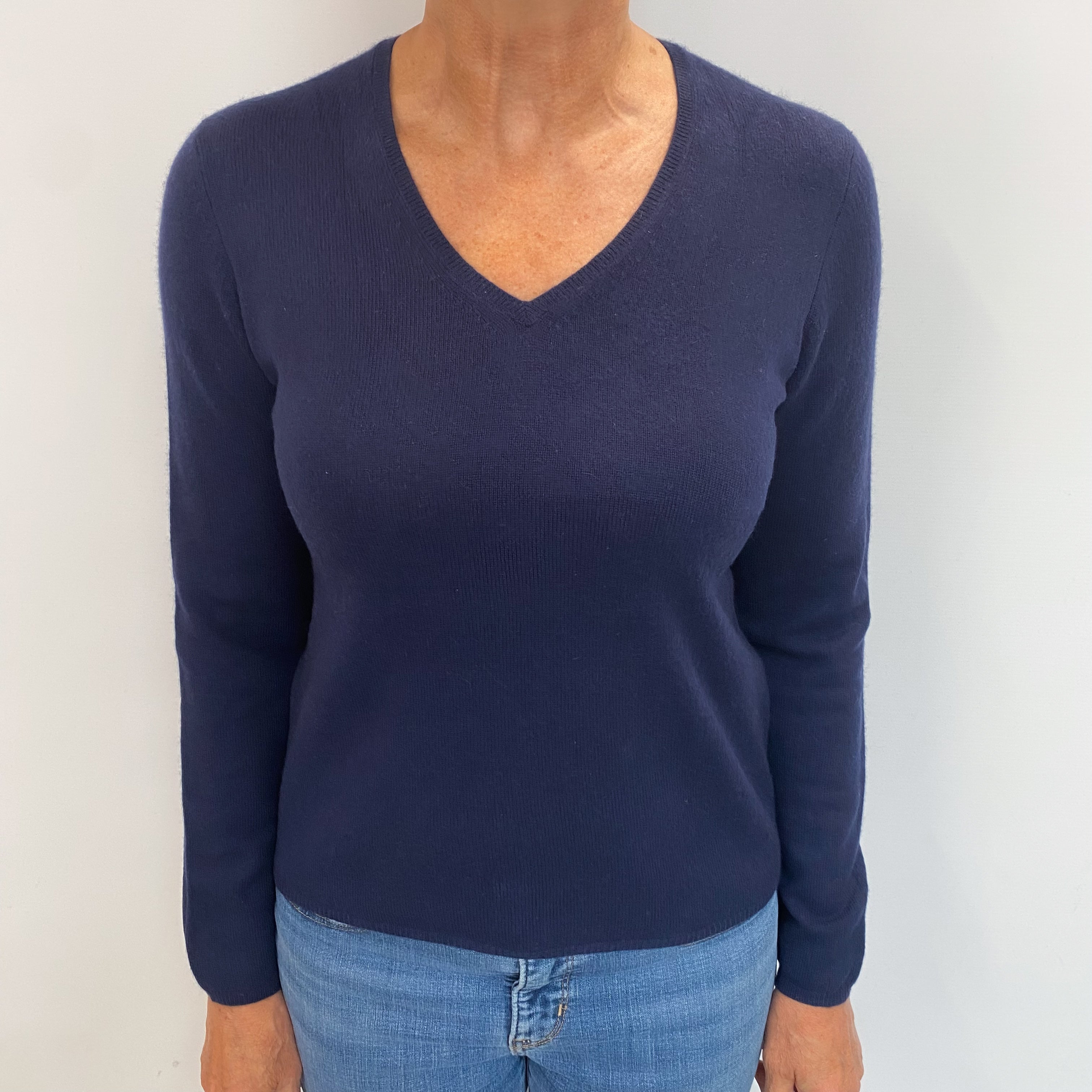 Navy Blue Cashmere V Neck Jumper Medium
