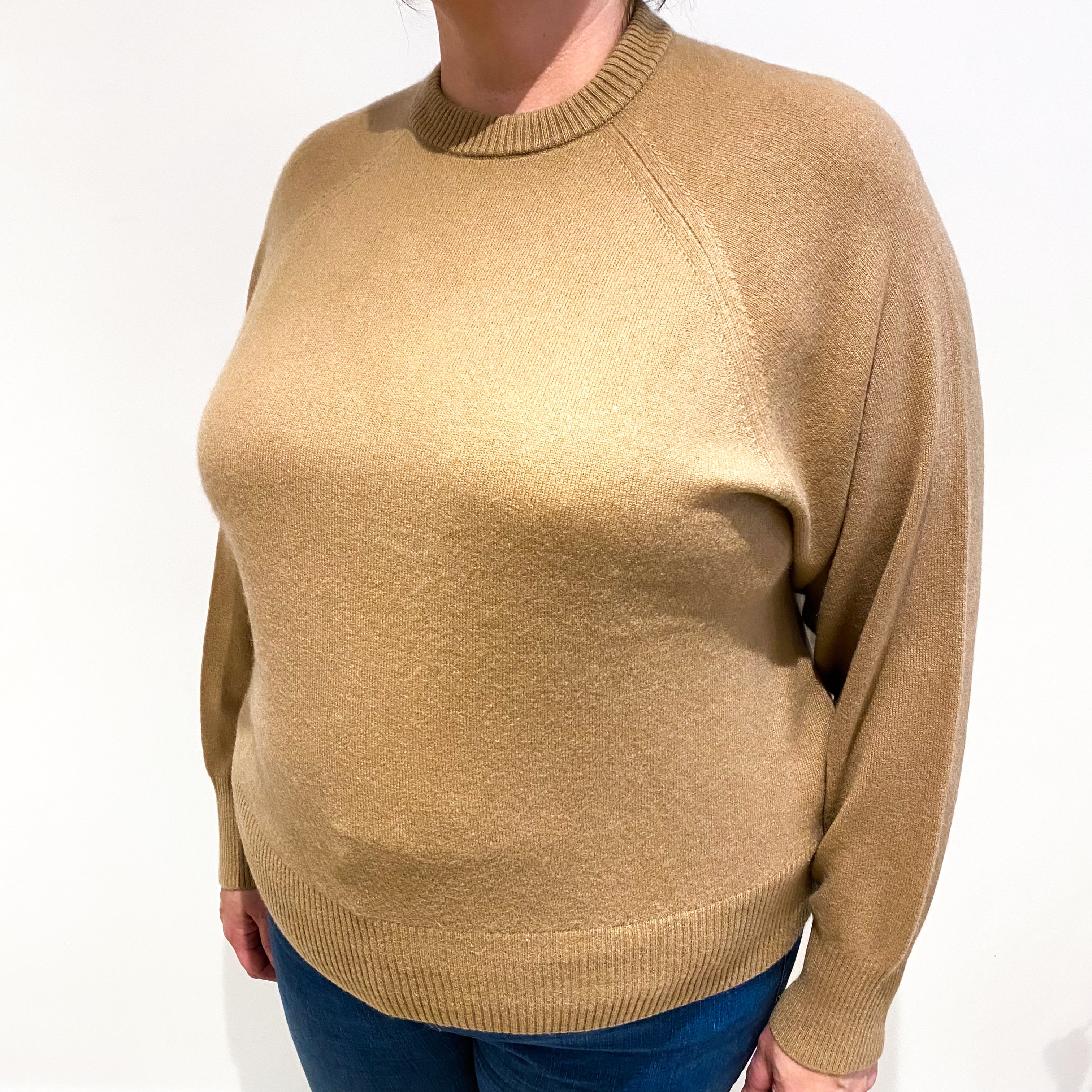 Camel Brown Cashmere Crew Neck Jumper Extra Large