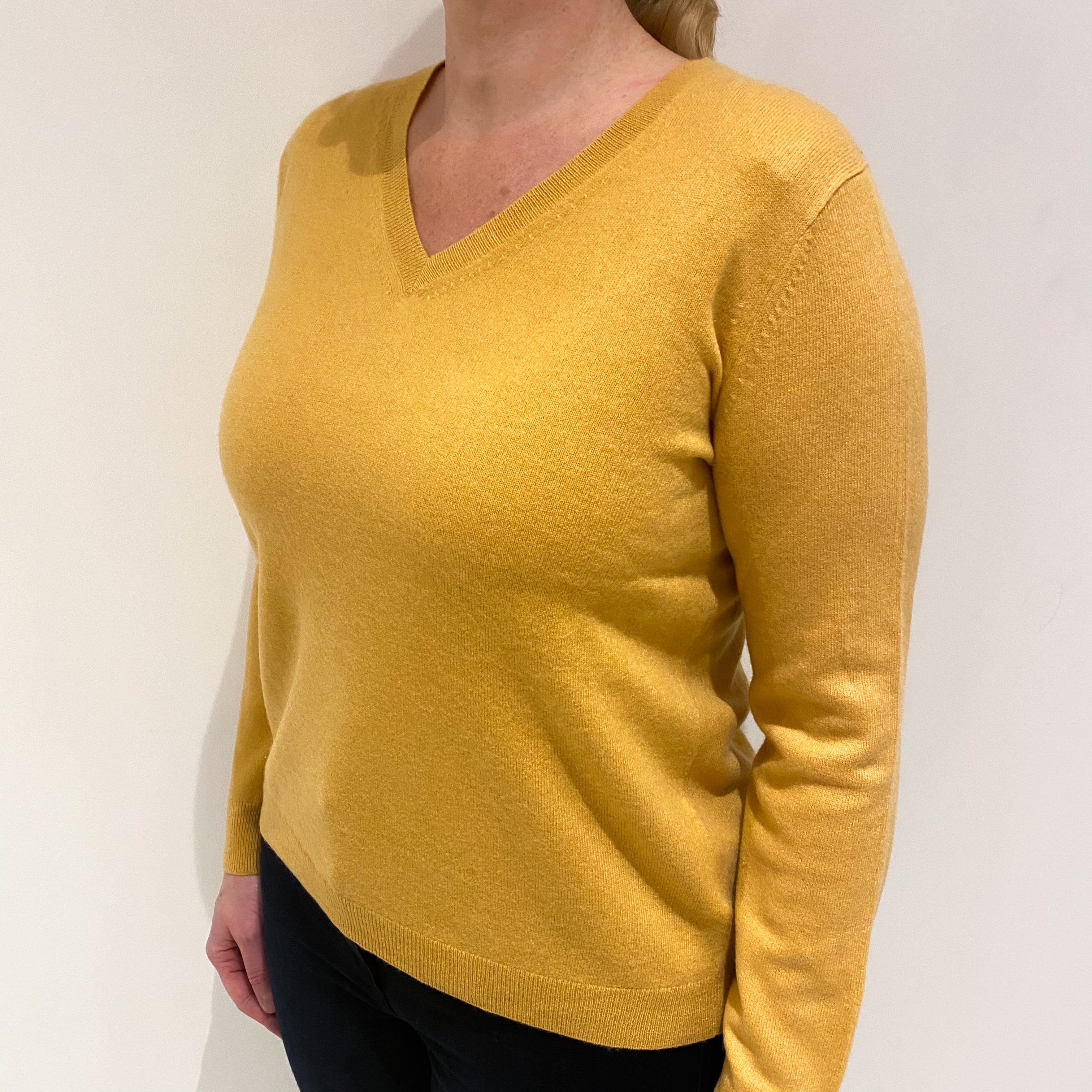 Marigold Yellow Cashmere V Neck Jumper Large