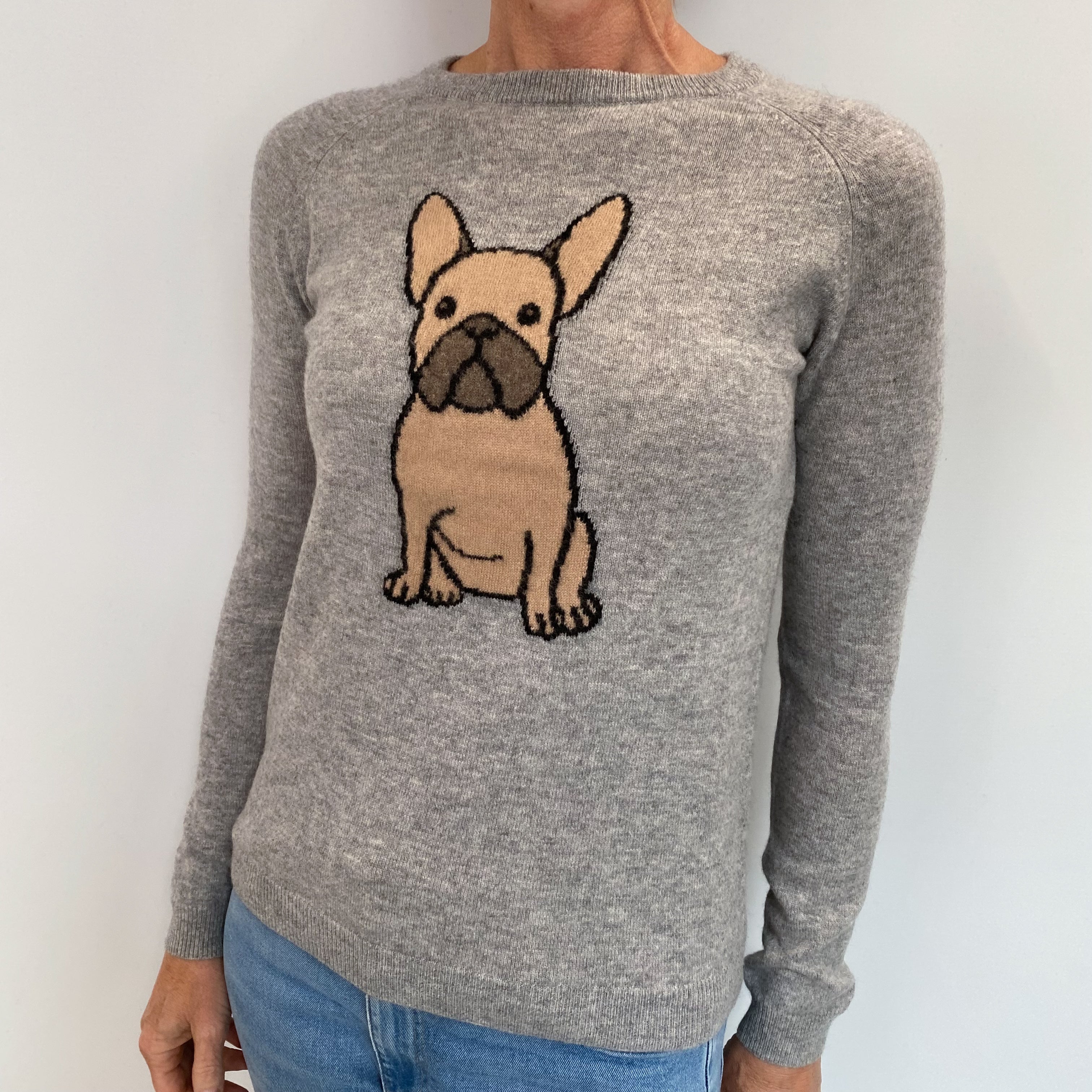 Slate Grey Dog Design Cashmere Crew Neck Jumper Small