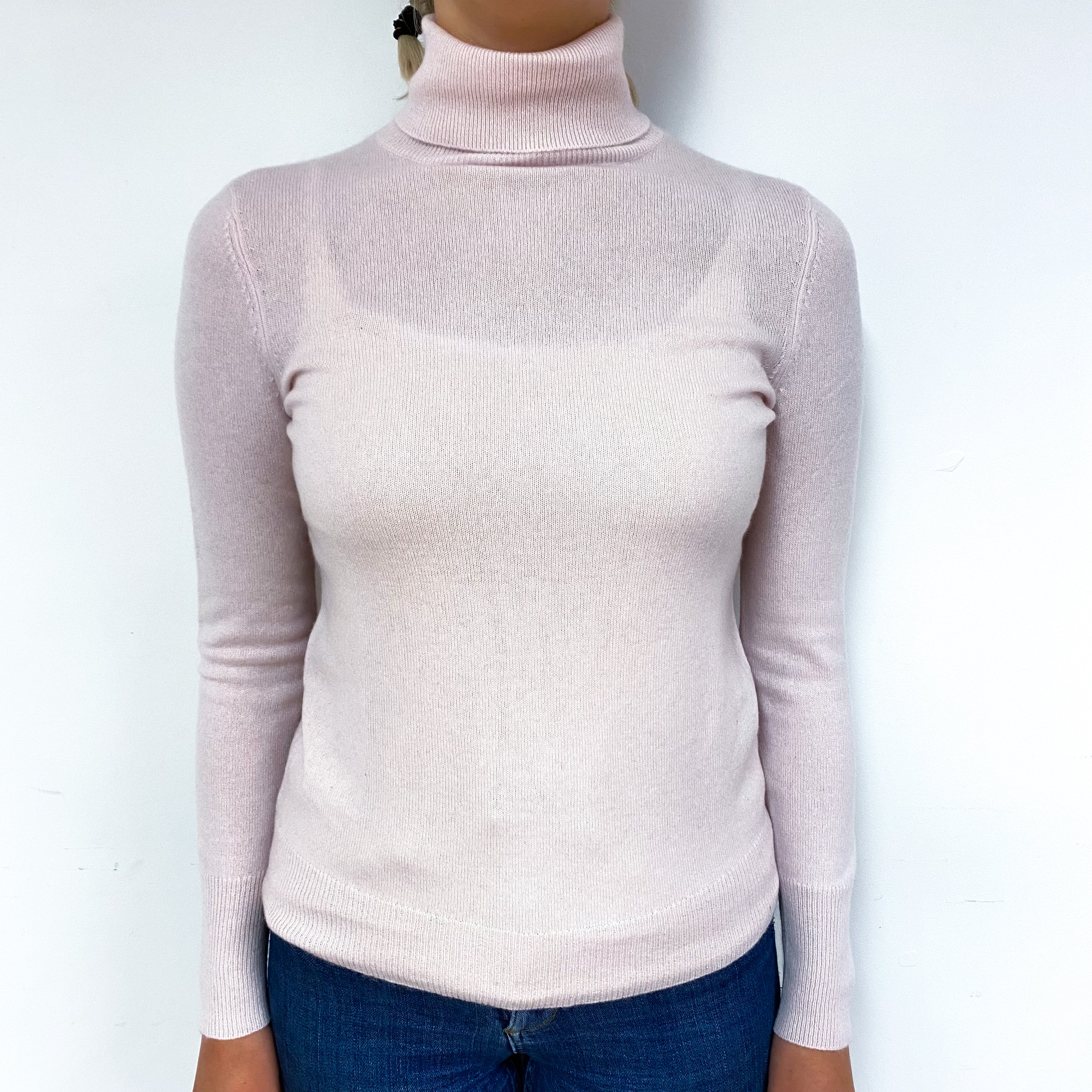 Ice Pink Cashmere Polo Neck Jumper Small