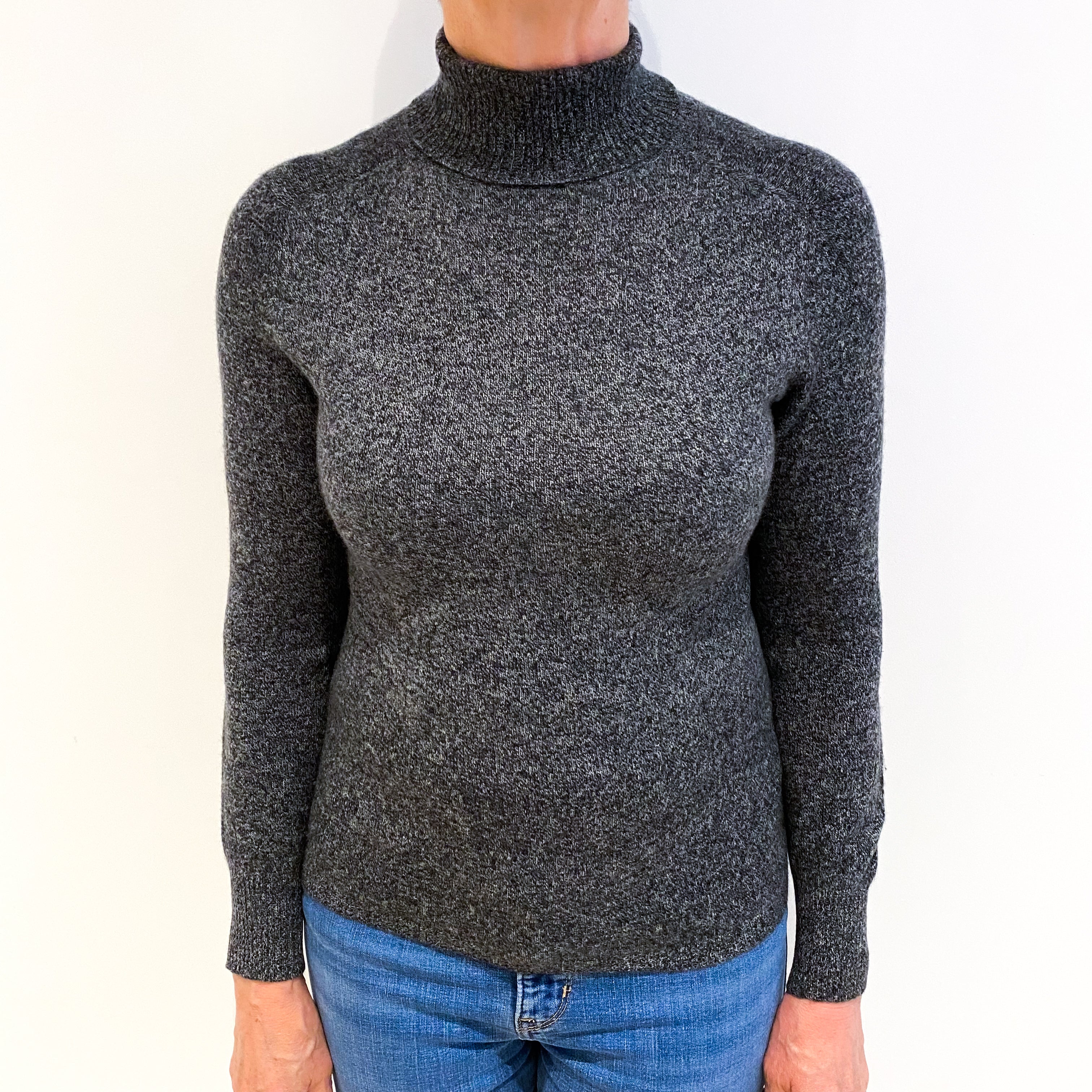 Charcoal Grey Marl Cashmere Polo Neck Jumper Medium