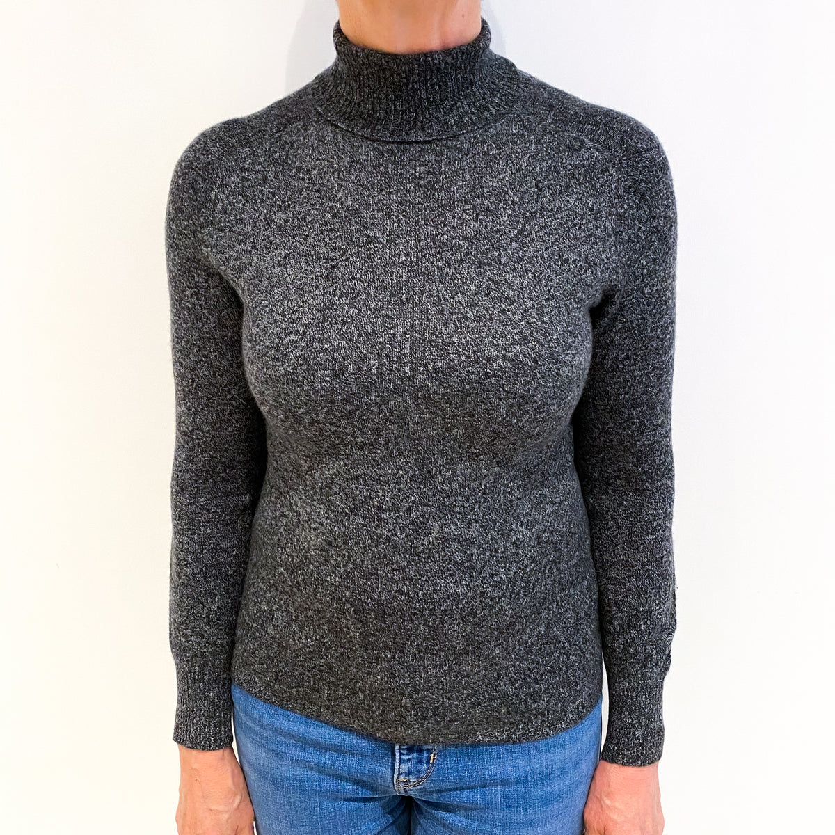 Charcoal Grey Marl Cashmere Polo Neck Jumper Medium