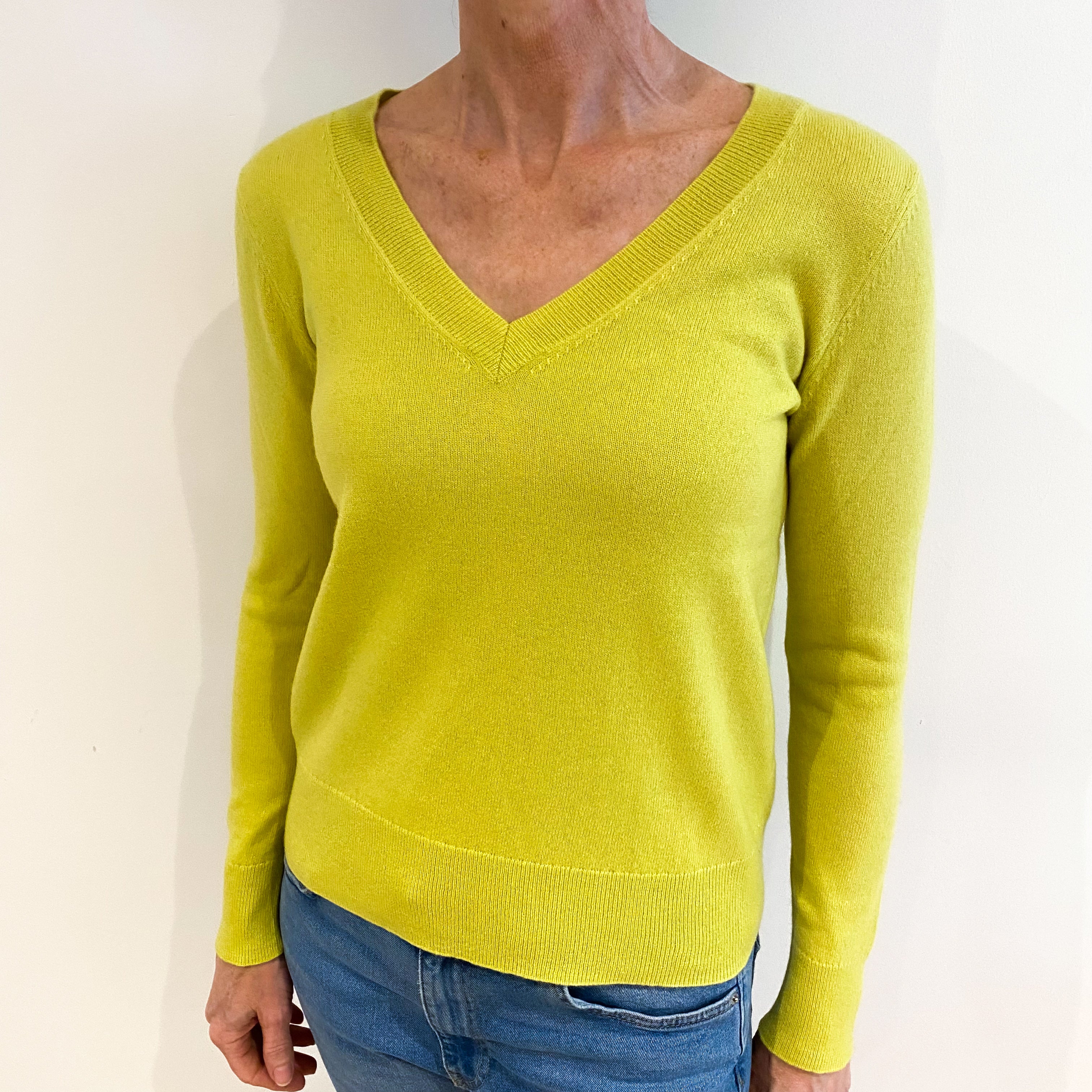 Canary Yellow Cashmere V Neck Jumper Small