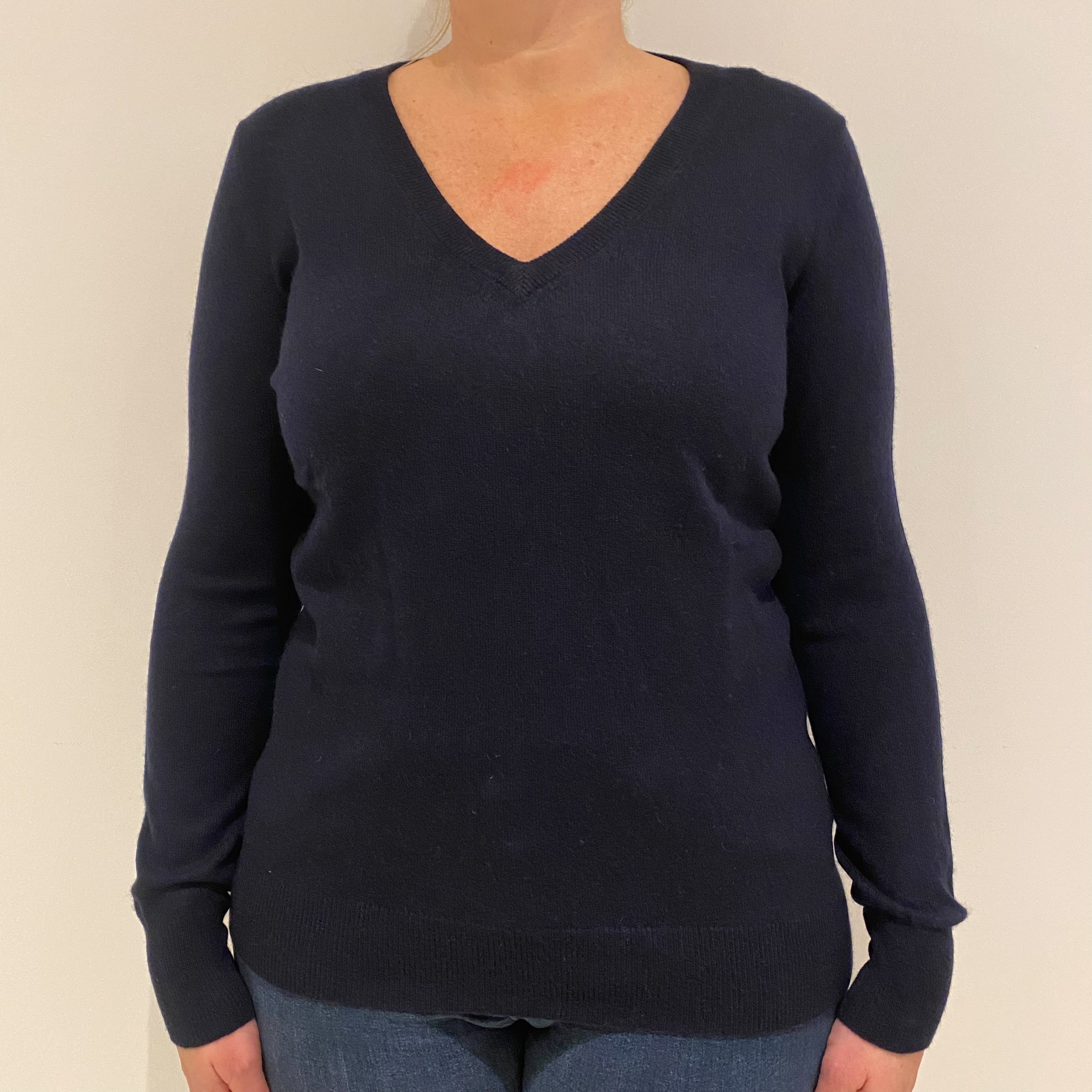 Dark Navy Blue Cashmere V-Neck Jumper Large