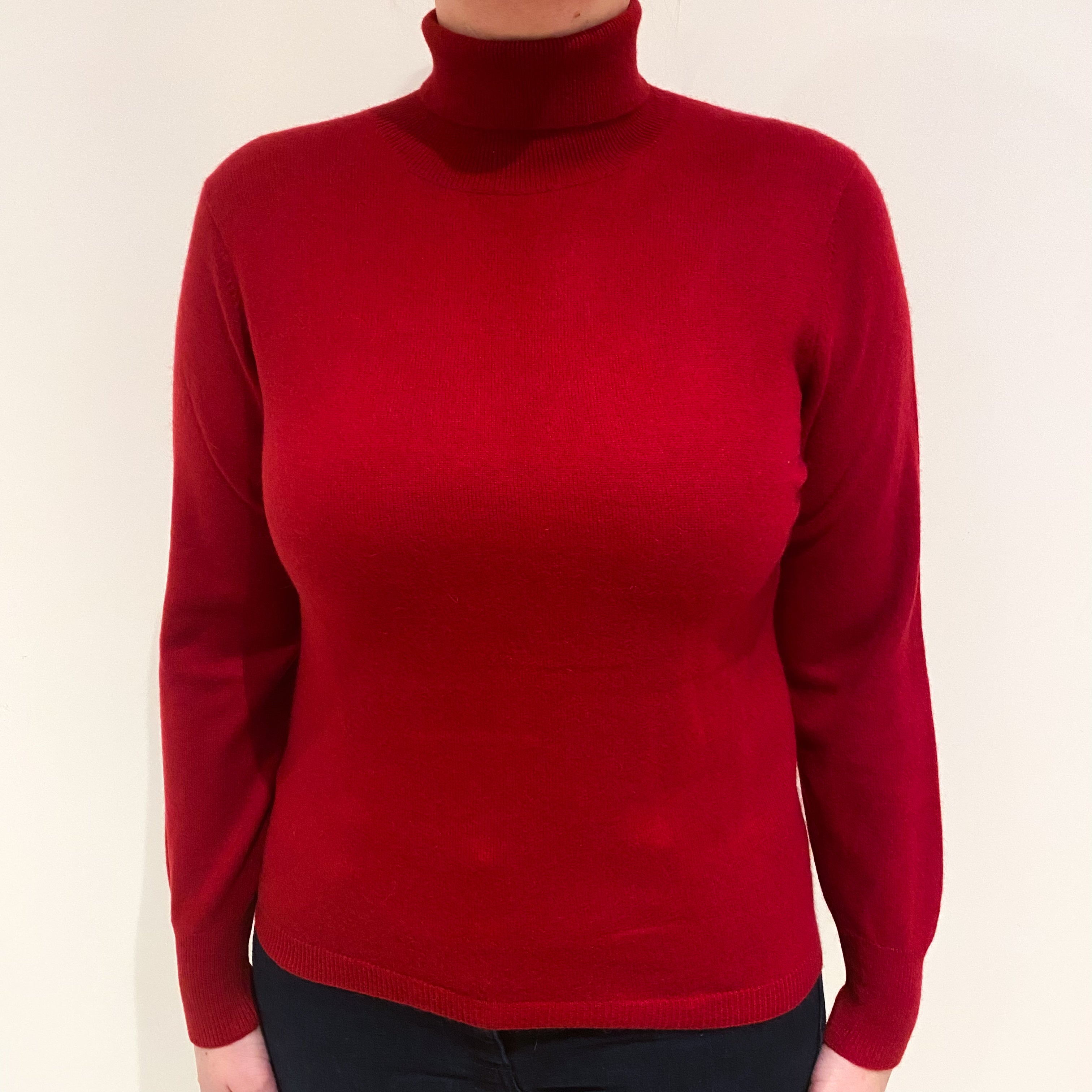 Crimson Red Cashmere Polo Neck Jumper Large