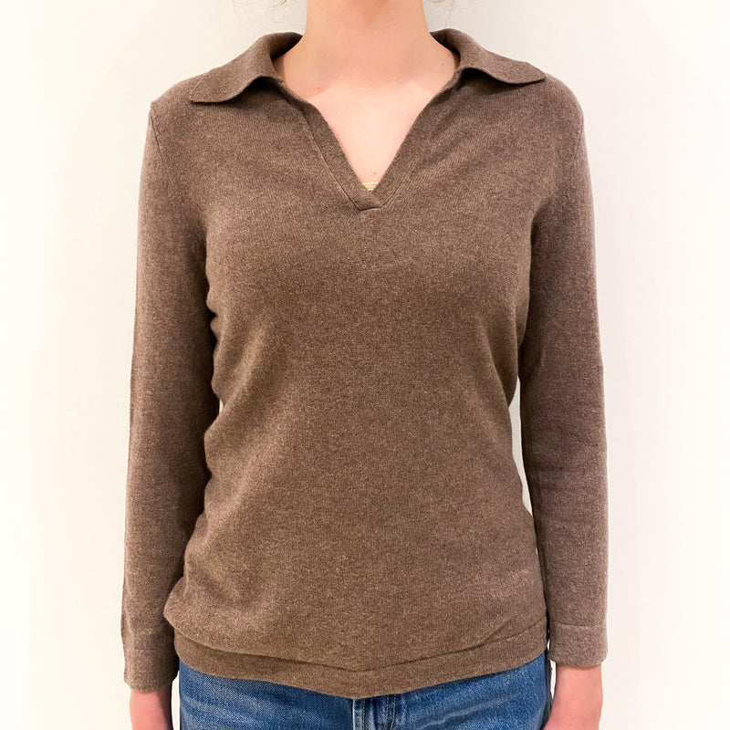 Donkey Brown Collared Cashmere V-Neck Jumper Extra Small