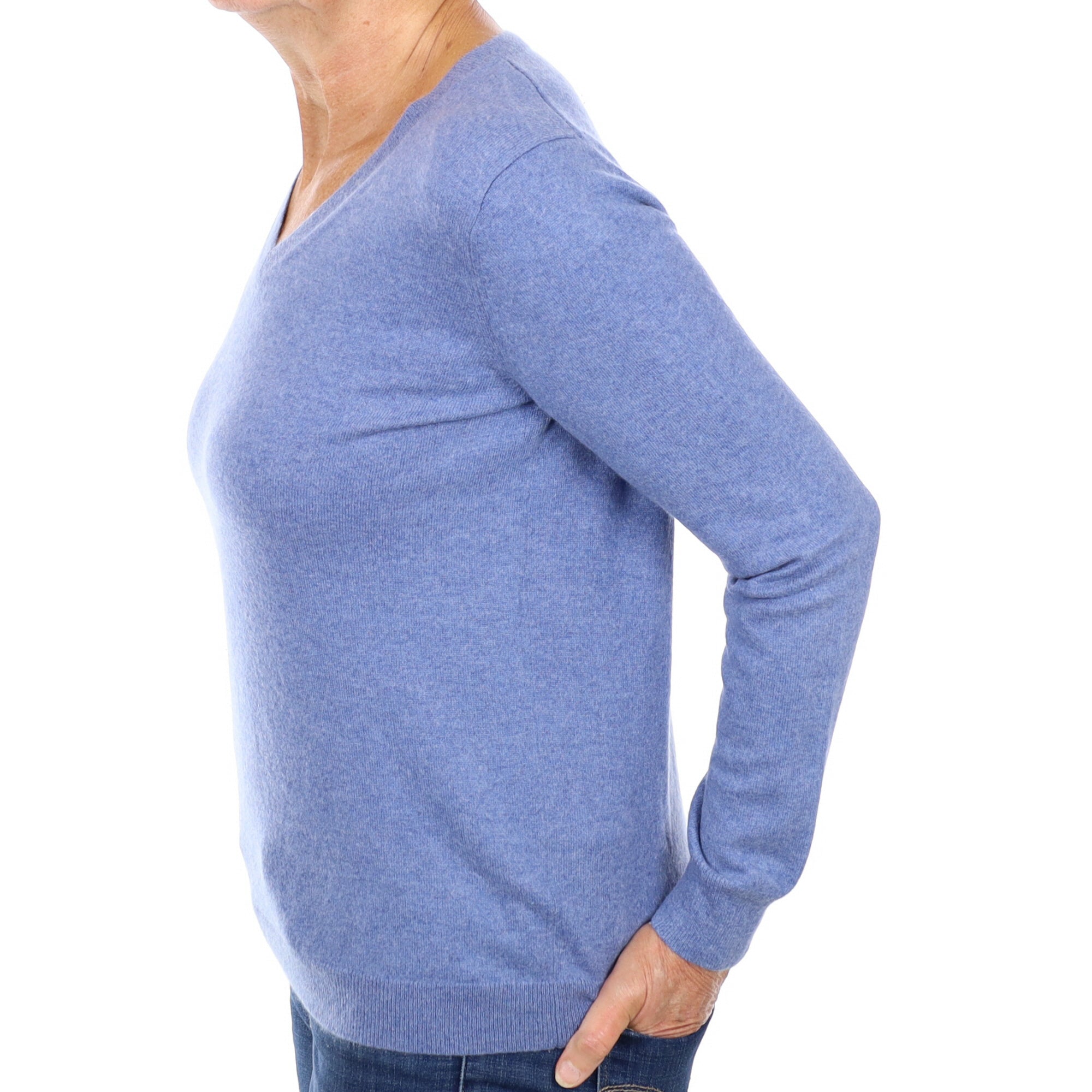 Denim Blue Cashmere V Neck Jumper Medium